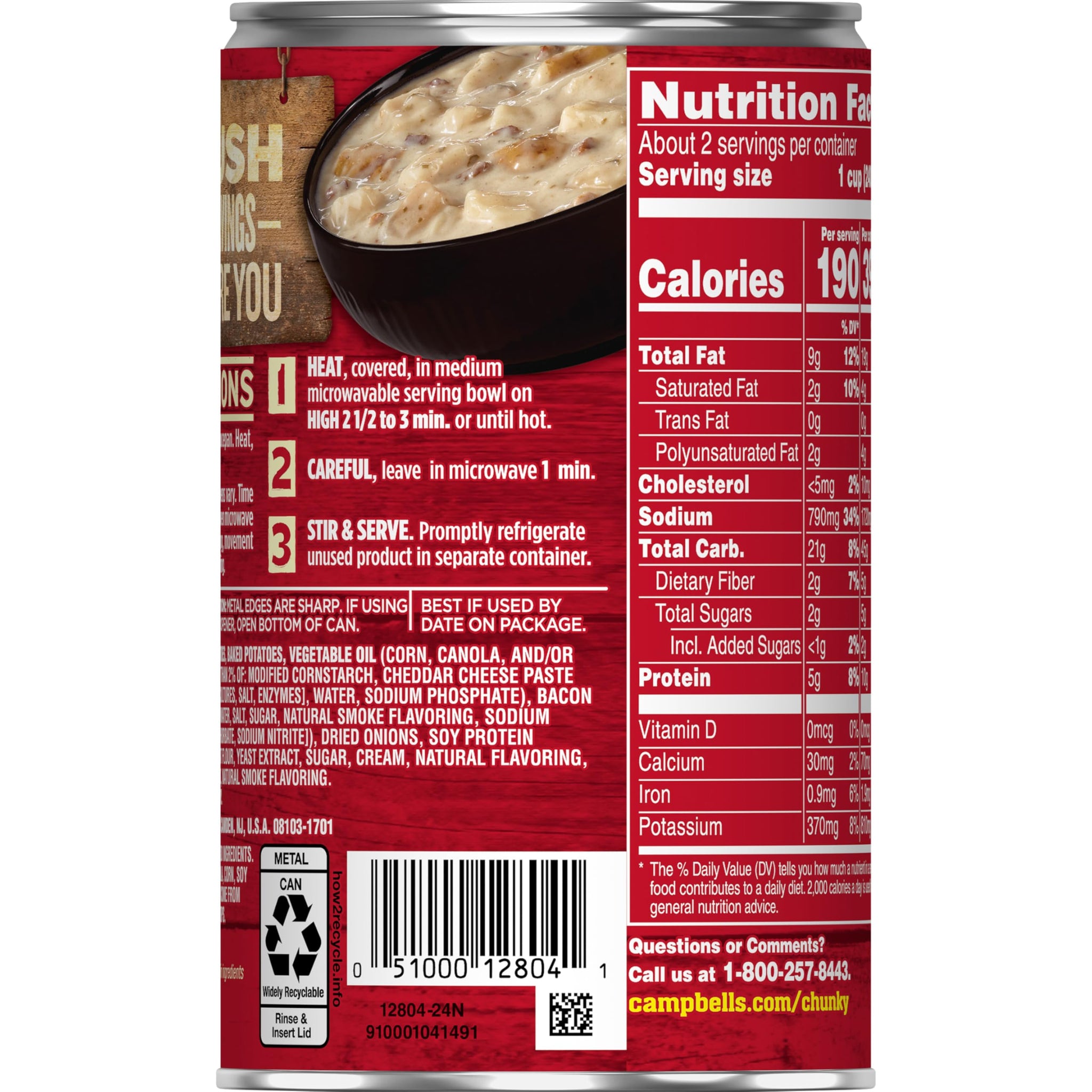 Campbell’s Chunky Soup, Baked Potato with Cheddar and Bacon Bits Soup, 18.8 Oz Can