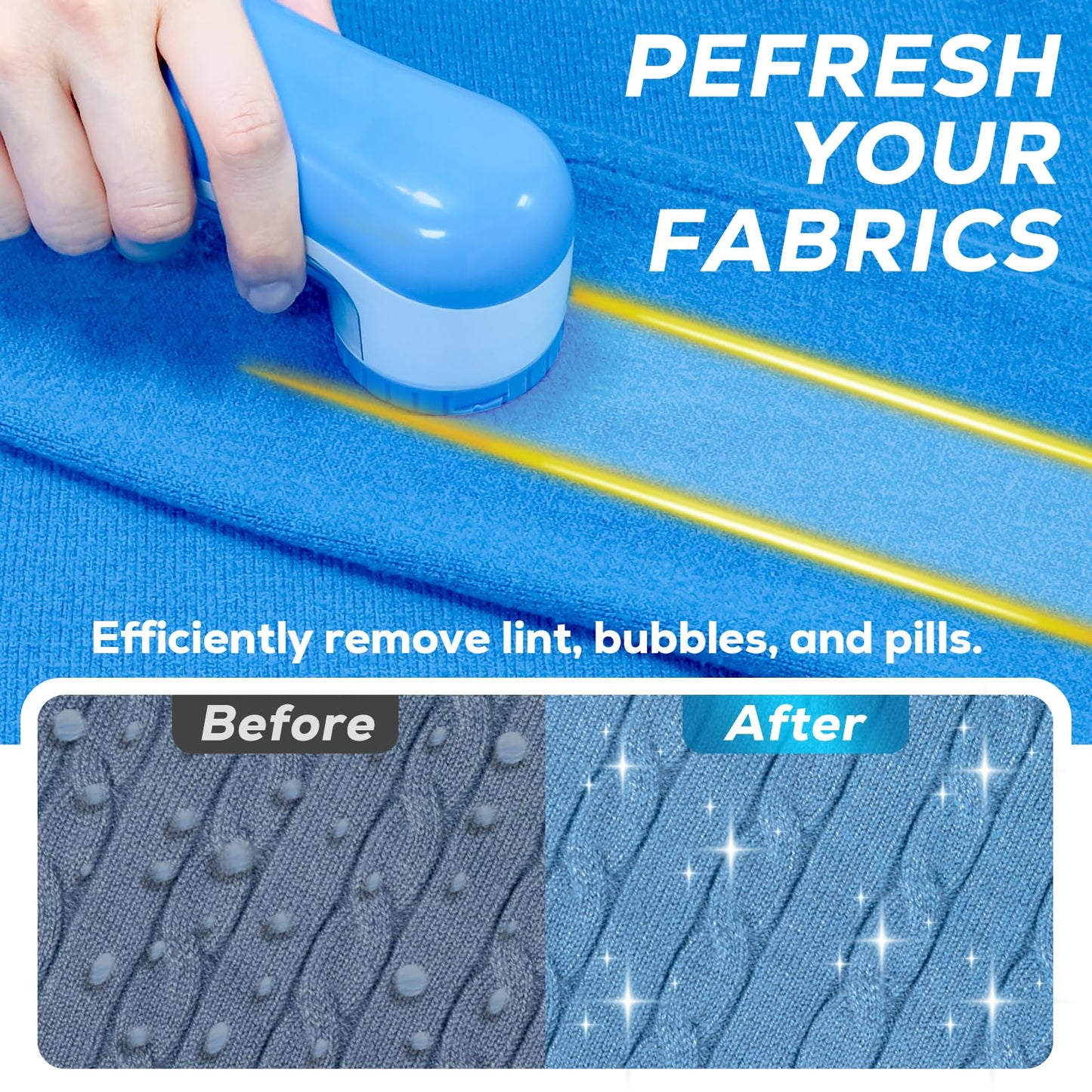 Fabric Shaver Lint Remover, AW union USB Powered Lint Shaver Efficiently Remove Lints from Fabrics, Clothes, Upholstery - 70" Cord - 2 Replacement