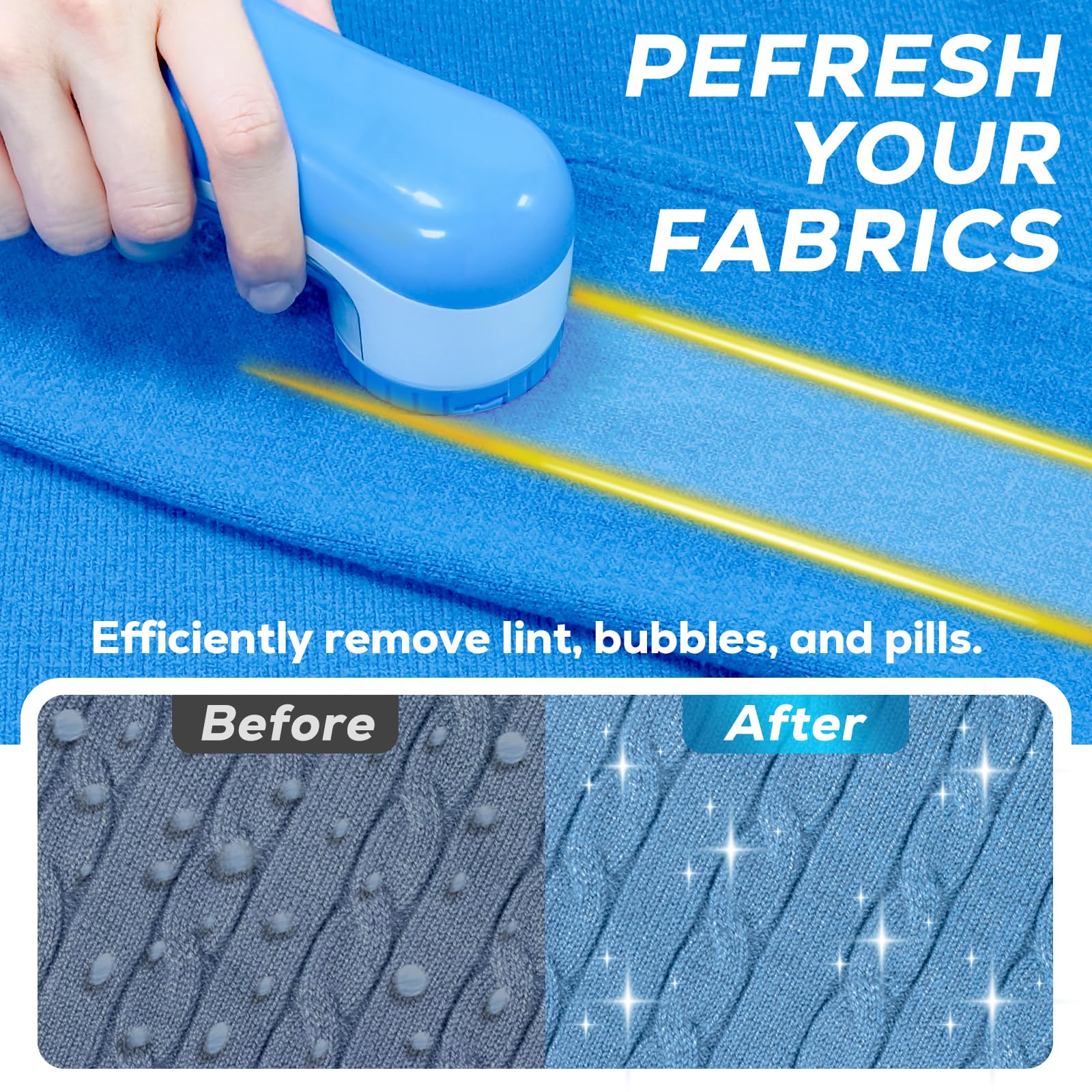 Fabric Shaver Lint Remover, AW union USB Powered Lint Shaver Efficiently Remove Lints from Fabrics, Clothes, Upholstery - 70" Cord - 2 Replacement