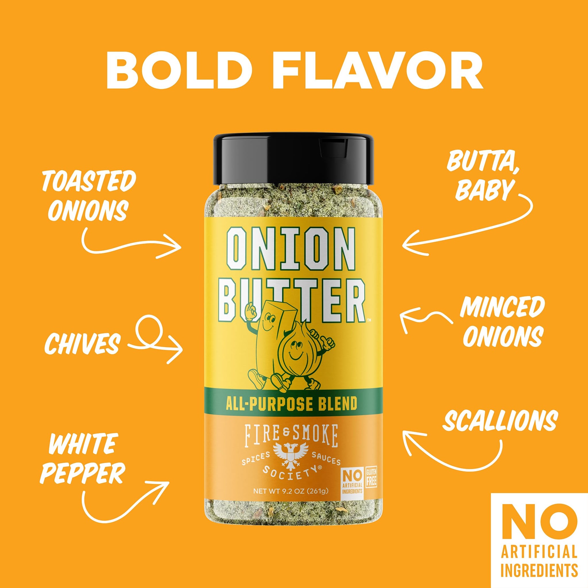 Fire & Smoke Society Onion Butter All Purpose Seasoning | BBQ Rubs for Smoking and Grilling | Steak, Grilled Chicken, Pork, Burgers | Onions, Green