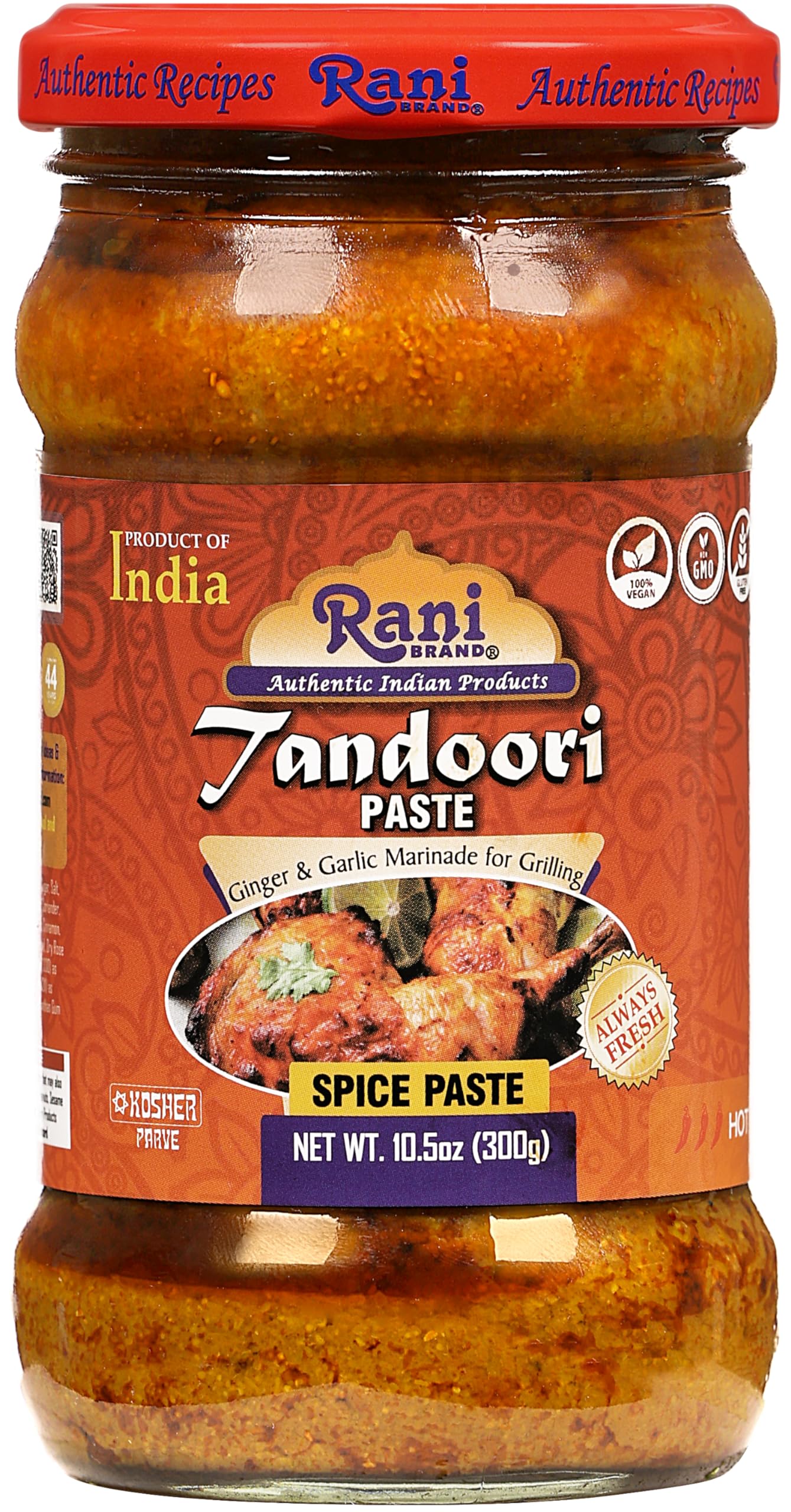 Rani Tandoori Paste (No Colors) 10.5oz (300g) Glass Jar ~ For Tandoori Chicken, Chicken Tikka, Paneer Tikka | All Natural | NON-GMO | Kosher | Vegan |