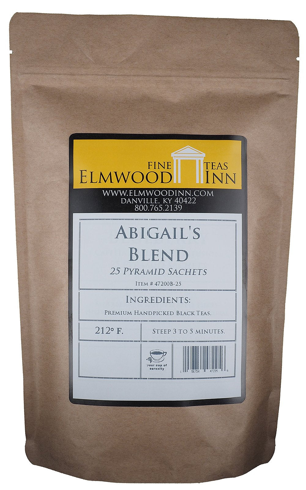 Elmwood Inn Fine Teas, Abigail's Blend Black Tea, 25 Pyramid Sachet Tea Bags