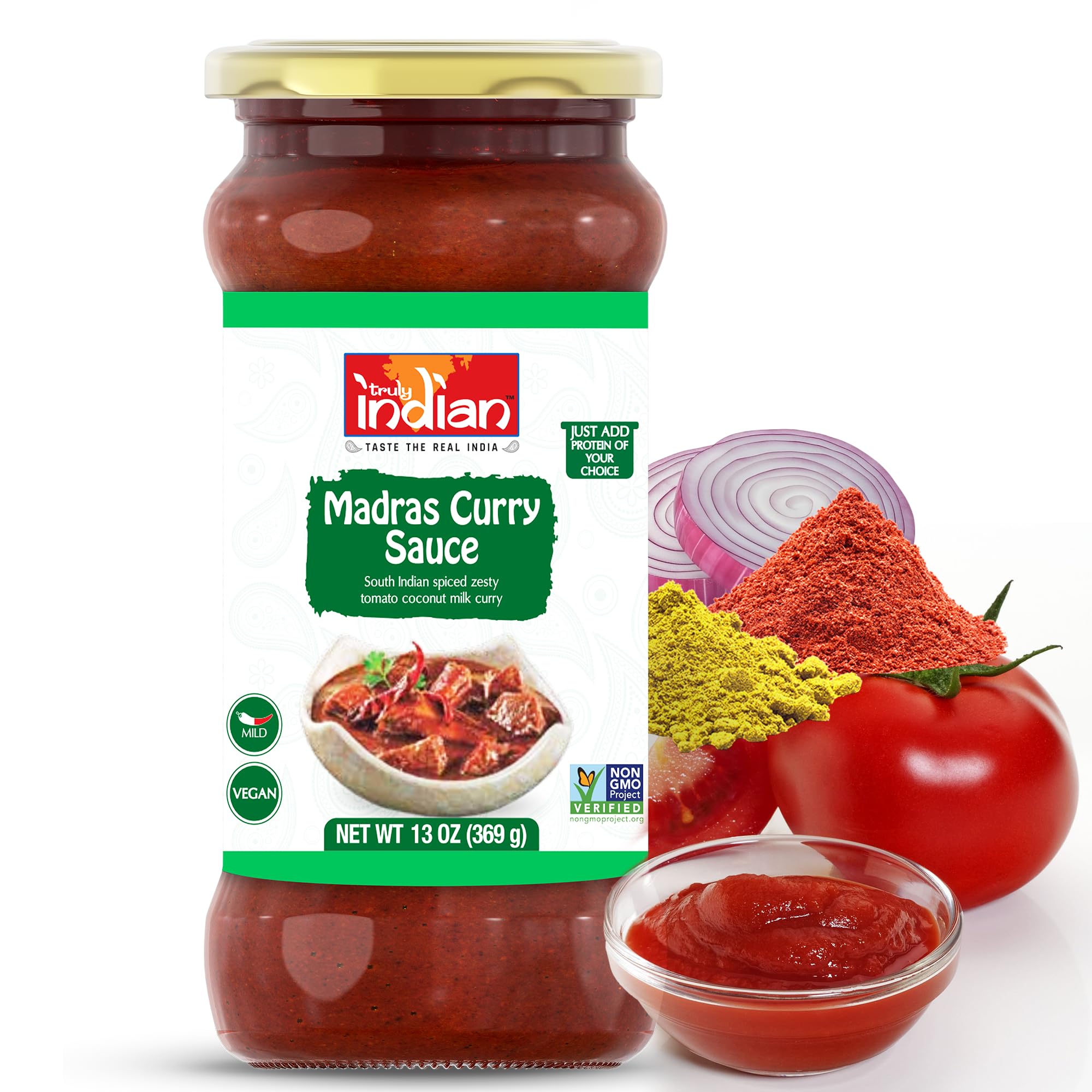 Truly Indian Madras Curry Sauce | Vegan, Authentic Traditional Indian Food Cooking Sauces | Made Fresh in India With Locally Grown Ingredients | Add