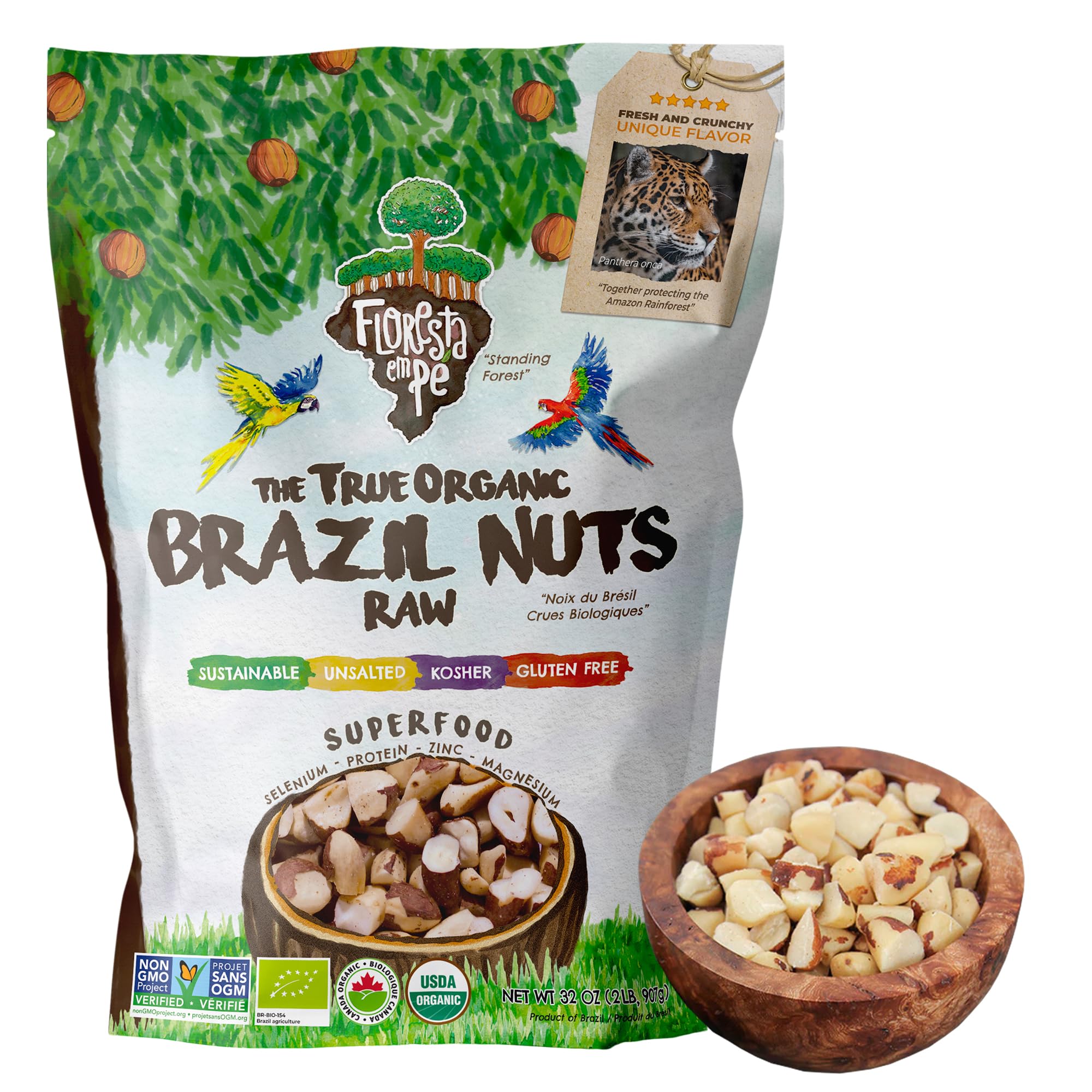 Snack The True Organic Broken Brazil Nuts 32 oz - Raw and Unsalted - Healthy-Rich in Vegetable Protein - Fresh, Vegan and Gluten Free - Forest Up