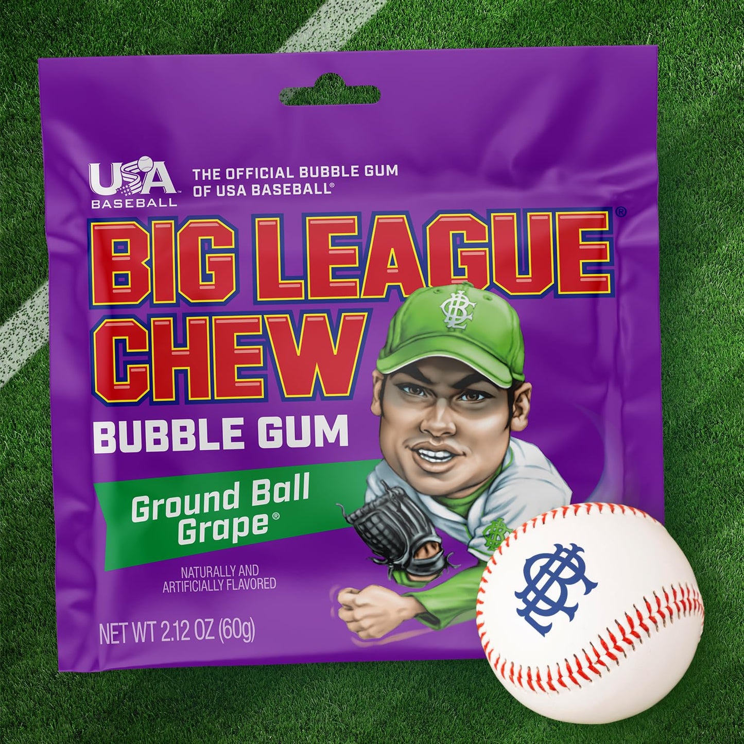 Big League Chew Ground Ball Grape Bubble Gum - Juicy Grape Flavor Explosion | Ideal for Baseball Games, Teams, Concessions, Parties, and More | Pack