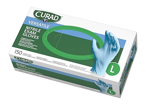 Curad Nitrile Exam Gloves, Latex Free, 9.5" Length, Large, Blue (Pack of 150)