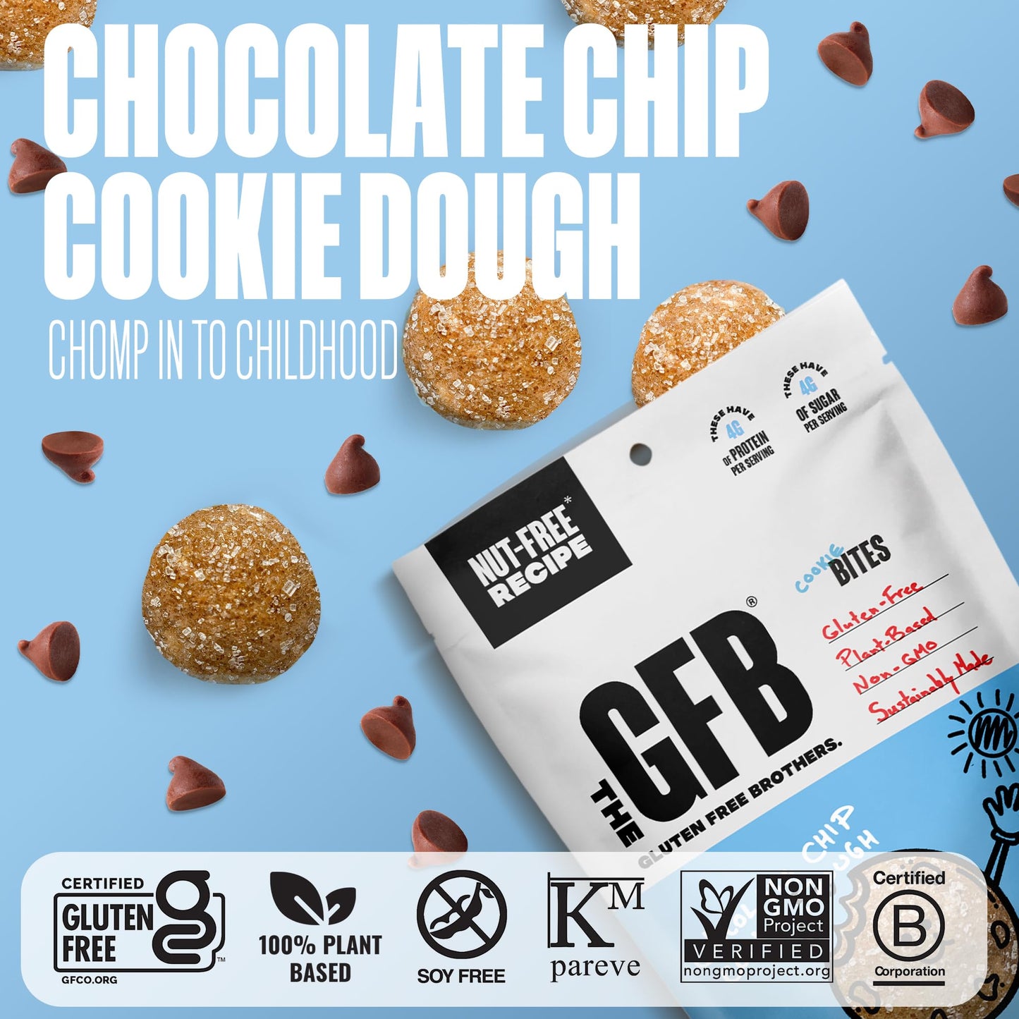 The Gluten Free Brothers Chocolate Chip Cookie Dough Nut Free Bites - Allergen Friendly, Gluten Free, Soy Free Protein Balls - Plant Based Vegan