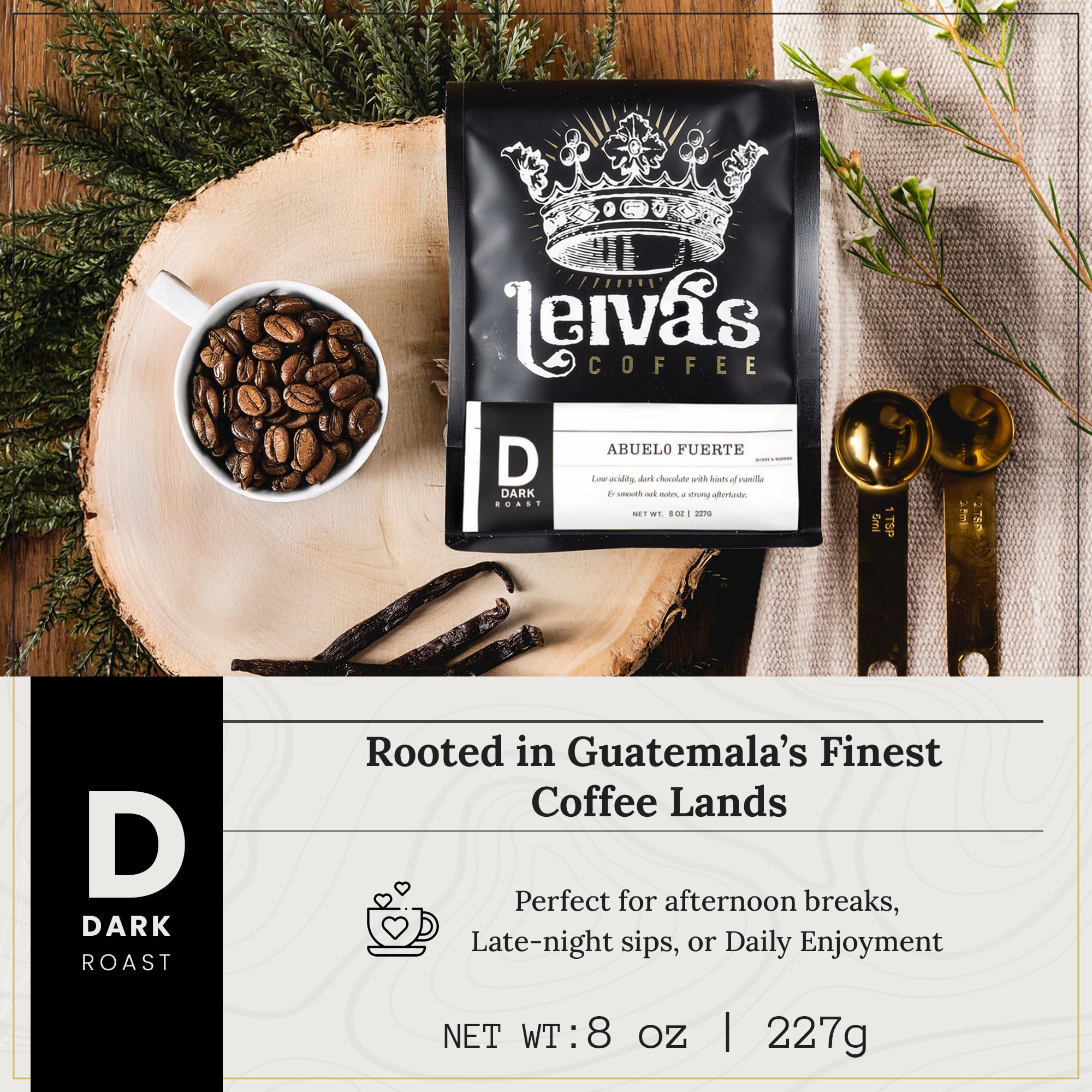 Leiva’s Dark Roast Whole Bean Coffee (8 Oz) - Freshly Roasted, Micro-Lot Guatemalan Beans - Abuelo Fuerte Whole Beans w/Chocolate & Caramel Notes