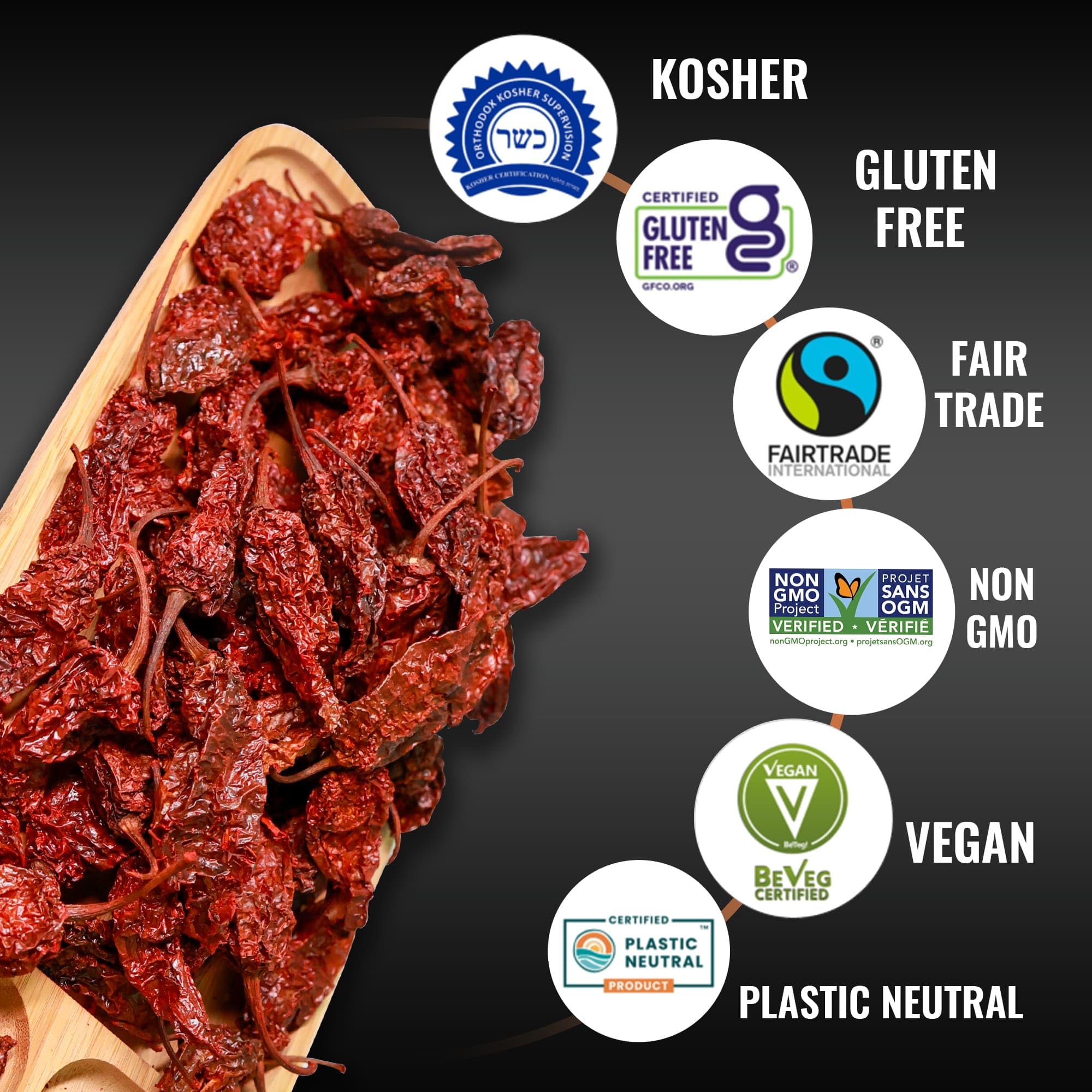 5Senses Dried Whole Ghost Peppers | Bhut Jolokia, Chile Fantasma | Firestorm | Single Origin, 100% Natural, Non-GMO, Fairtrade, Vegan Spice, Whole