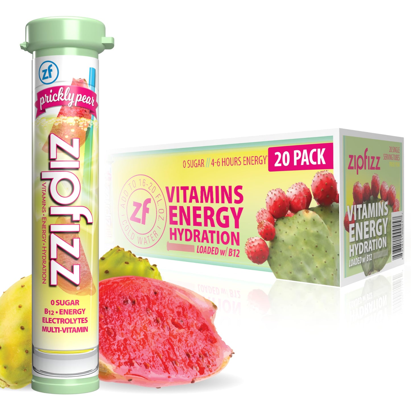 Zipfizz Daily Energy Drink Powder, Prickly Pear, 20 Pack | 3-in-1 Sustained Energy, Rapid Hydration, and Essential Vitamins | Sugar-Free | Electrolyte