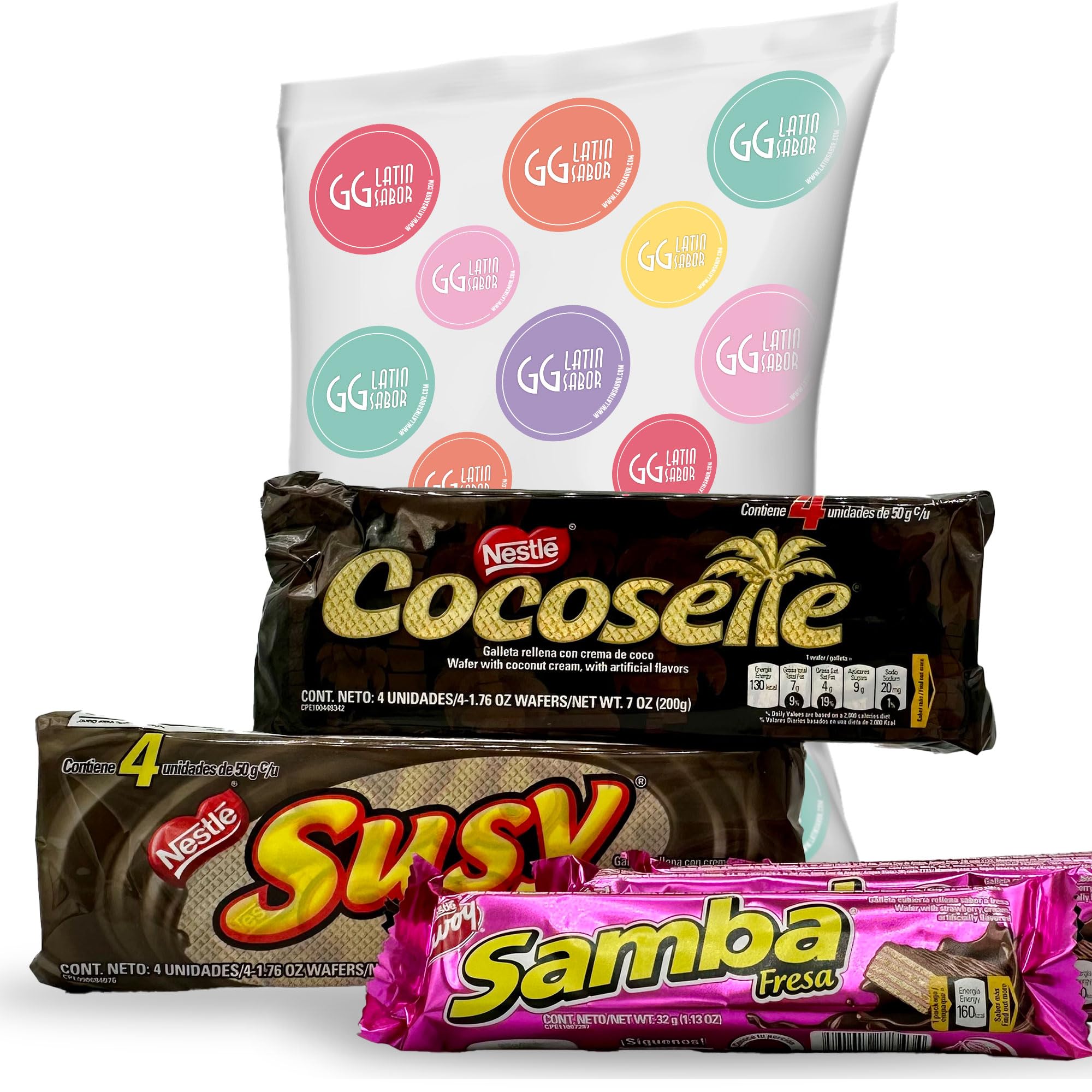 SAMBA CHOCOLATE - COCOSETTE - SUSY Venezuelan Food Cookies Wafers Rollers Chocolate Covered Hazelnut, Cookies Wafers Coconut Cream, Assorted Cookie