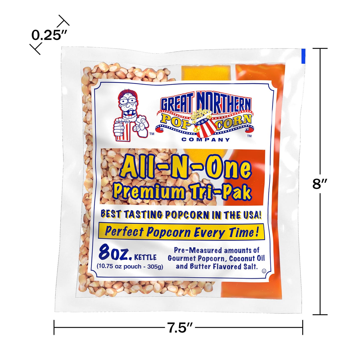 Movie Theater Style 40-Count Popcorn Packs - Pre-Measured 8-Ounce All-in-One Kernel, Salt, Oil Packets for Popping Machines by Great Northern Popcorn
