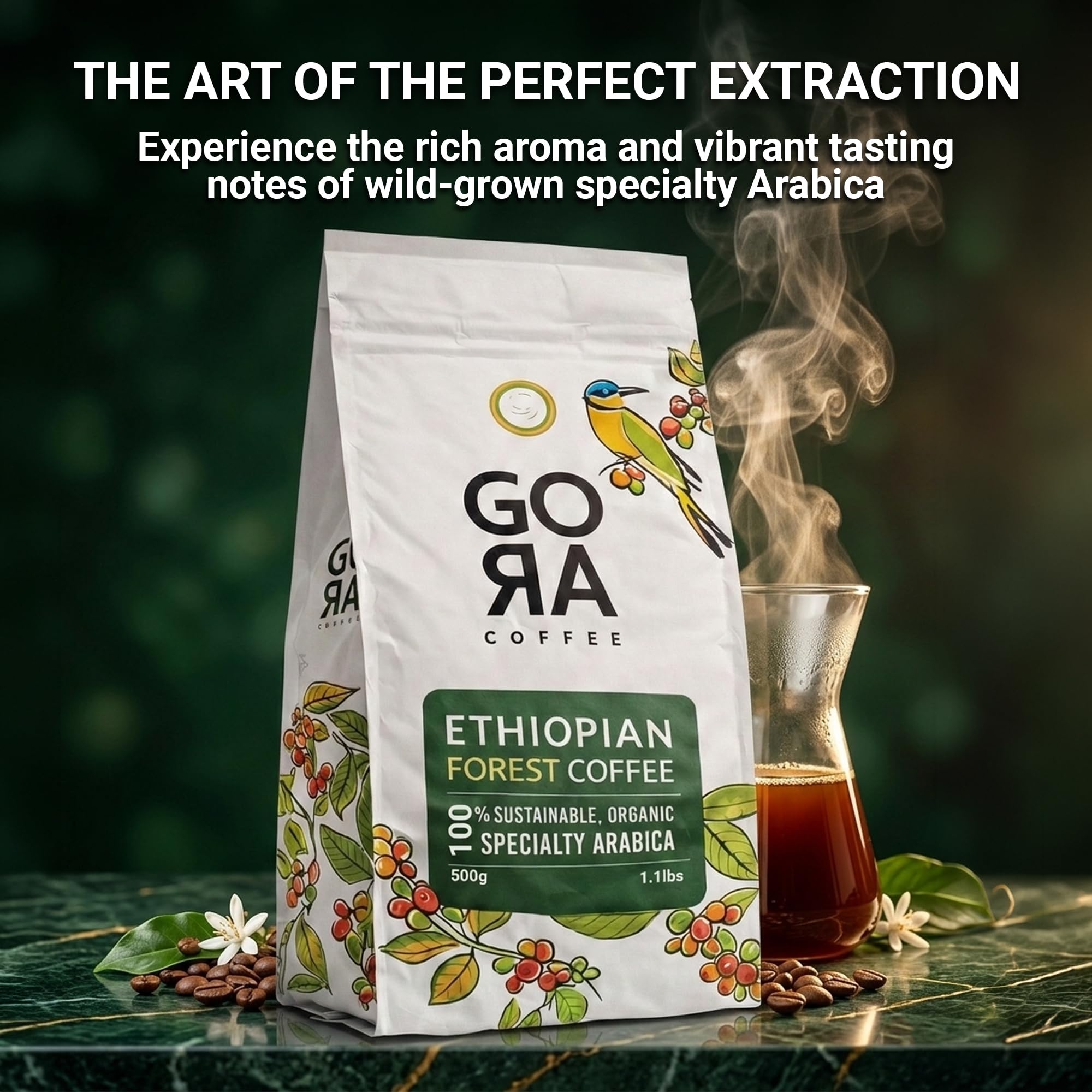 GoRa Ethiopian Coffee Beans 1kg - Medium Roast Whole Bean, Single Origin Arabica, Smooth Fruity & Floral Notes, Sourced & Roasted in Ethiopia - 1kg