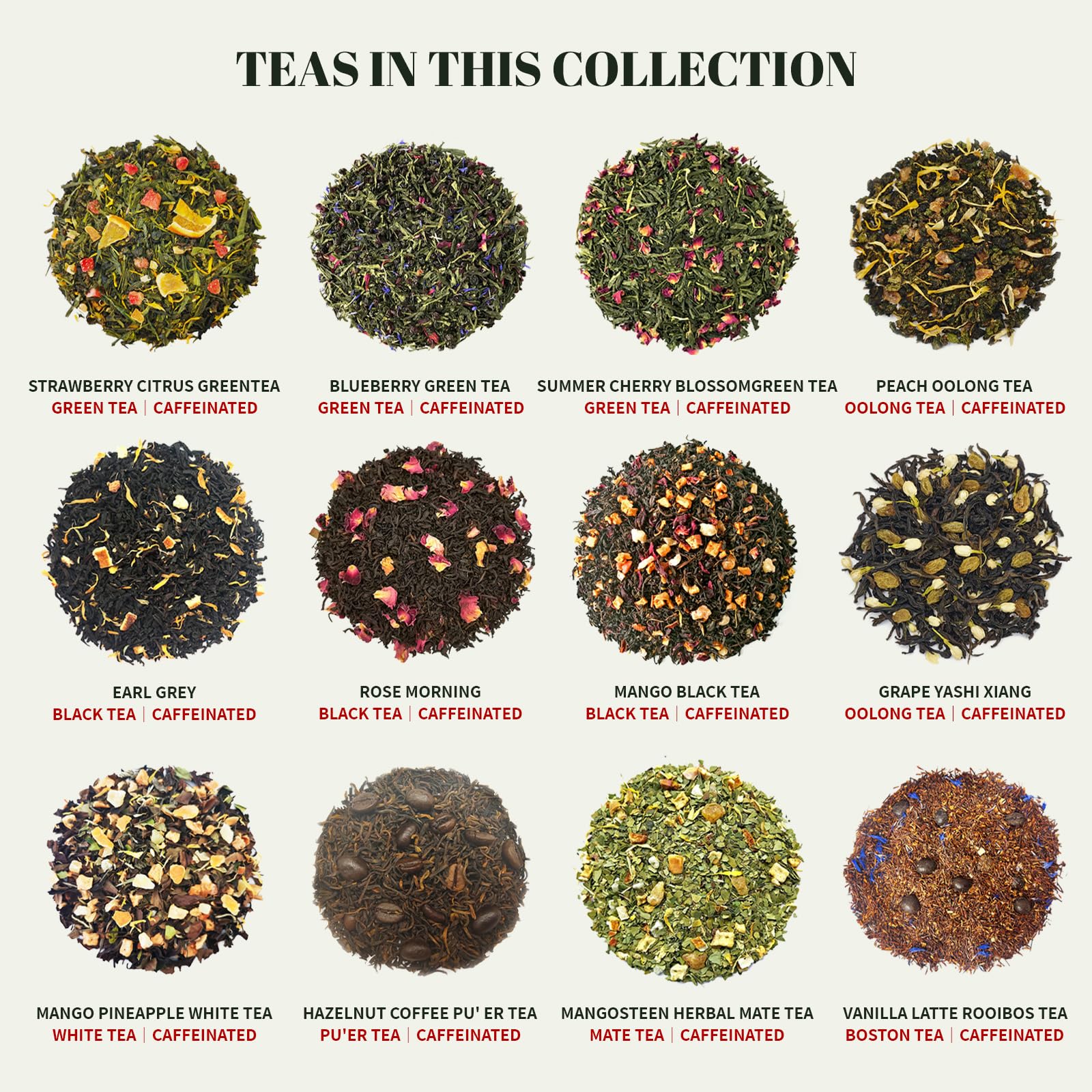 Pureleafia Herbal Fruit Tea Gift Set - 12 Artisan Flavors, 15g Loose Leaf Pouches, Hot & Cold Brew, Sugar-Free, High Concentration 5g for 2L Pitcher