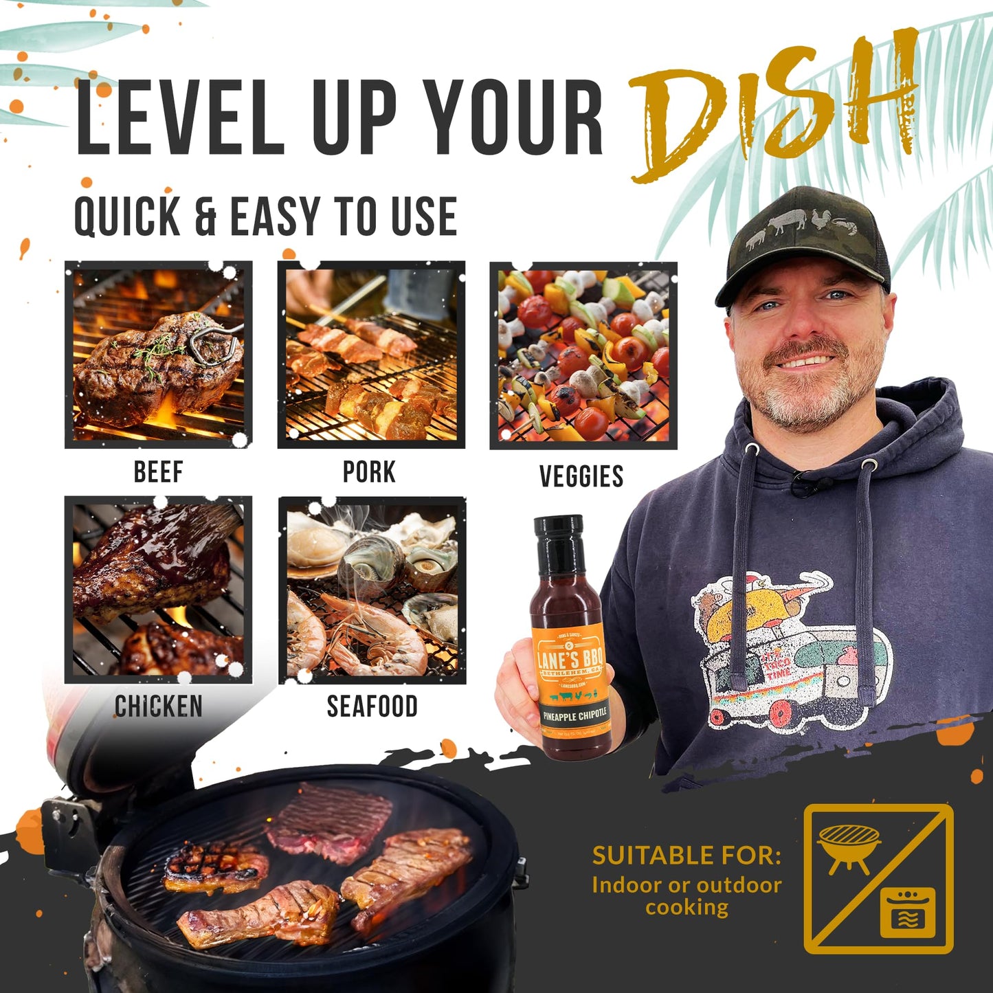Lane's Pineapple Chipotle BBQ Sauce, All-Natural Tropically Inspired Barbecue Sauce, Goes Great with Chicken, Pulled Pork & Brisket, No MSG, No