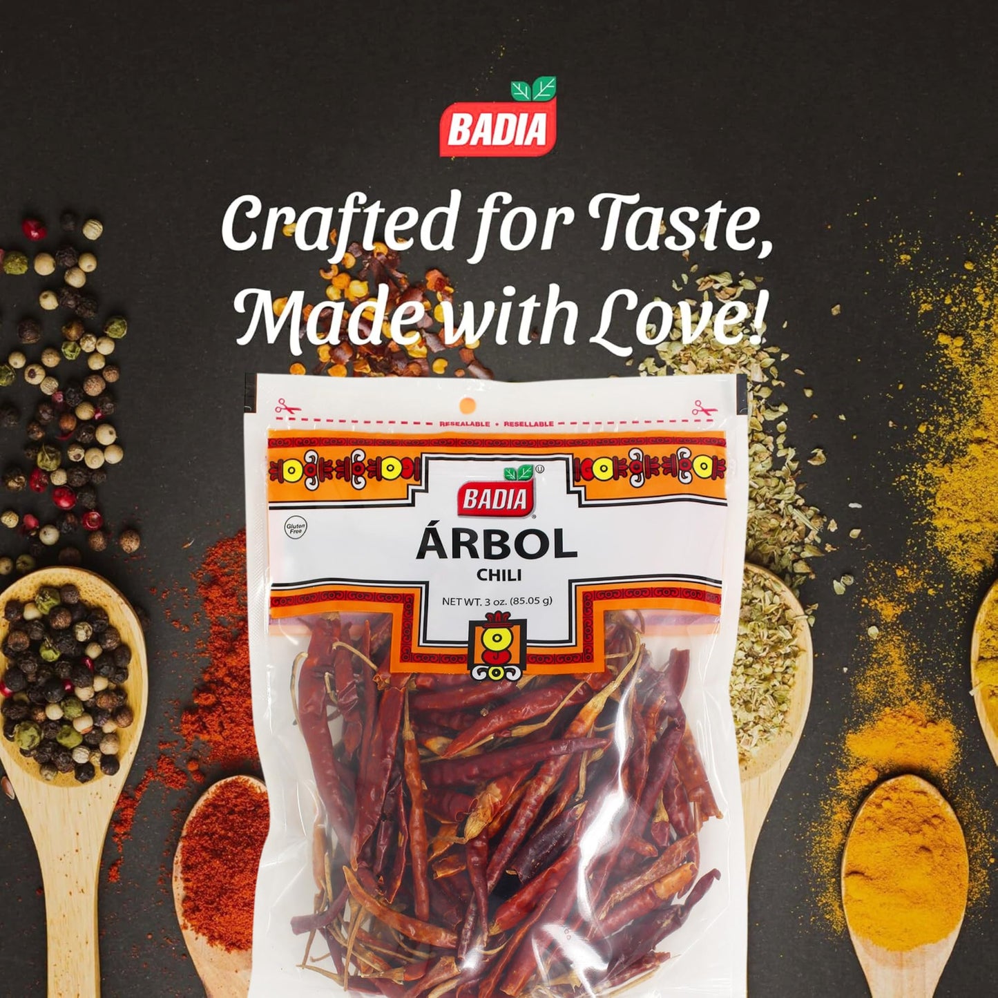 Badia Arbol Chili, Chile De Arbol, 3 oz Resealable Bag - Spicy & Smoky Whole Dried Red Chili Peppers for Authentic Mexican, Chinese & Thai Dishes