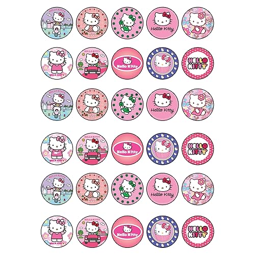 30 x Edible Cupcake Toppers - Cute Pink Cat Inspired Party Collection of Edible Cake Decorations | Uncut Edible on Icing Sheet