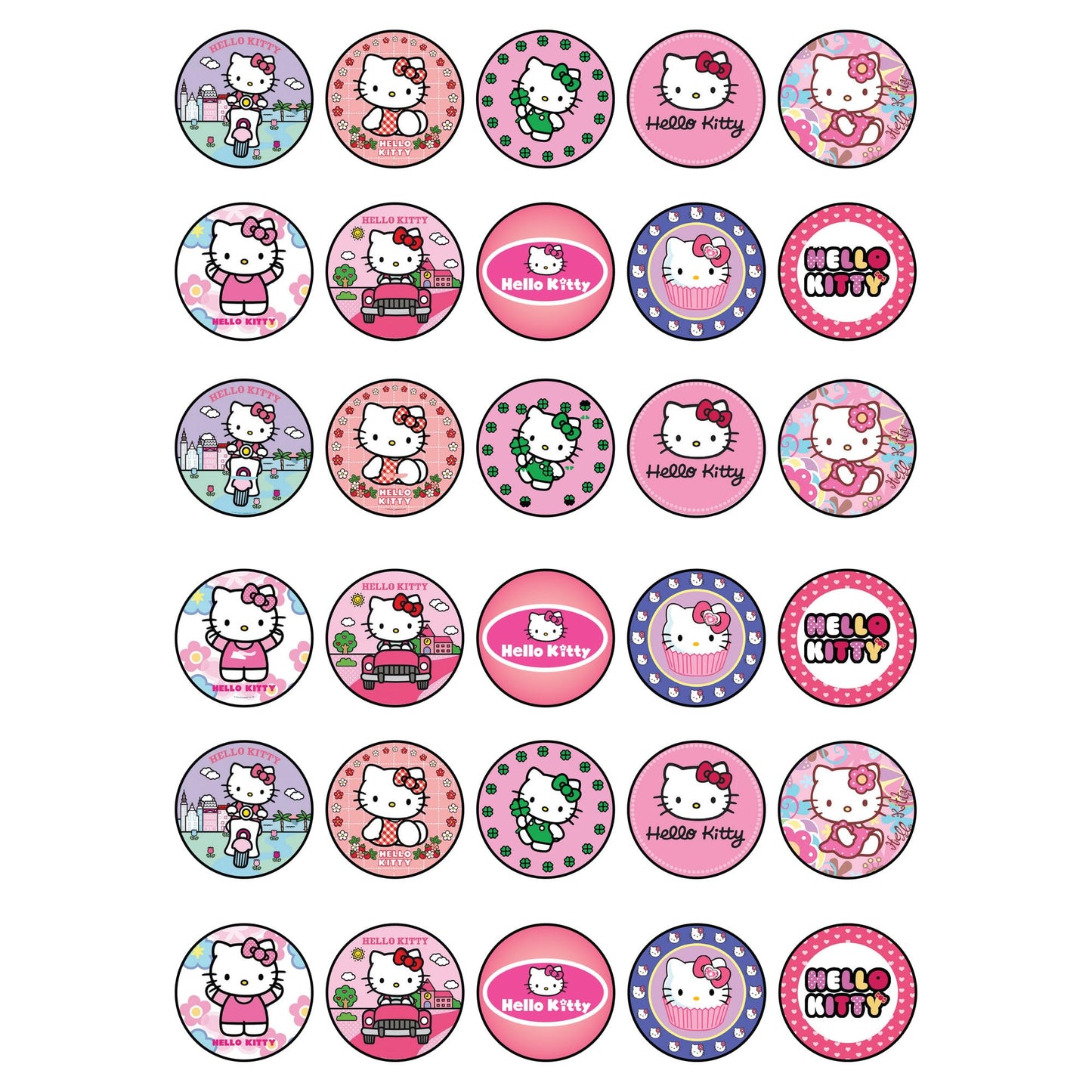 30 x Edible Cupcake Toppers - Cute Pink Cat Inspired Party Collection of Edible Cake Decorations | Uncut Edible on Icing Sheet