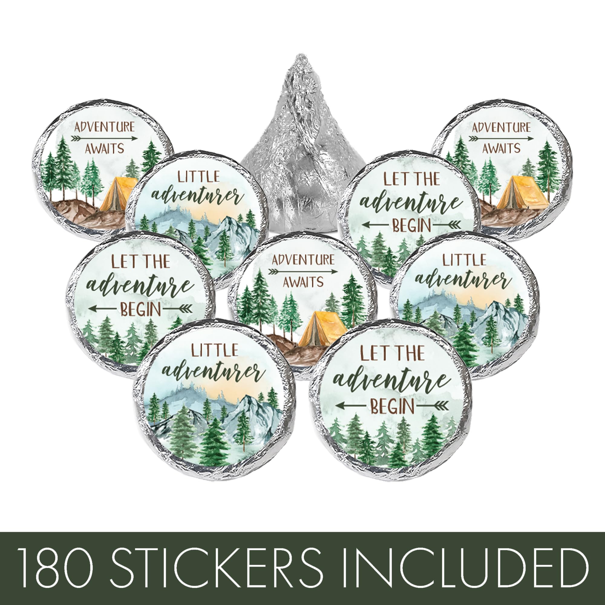 Little Adventurer Baby Shower Chocolate Kisses Candy Stickers, Adventure Awaits Stickers - 180 Count