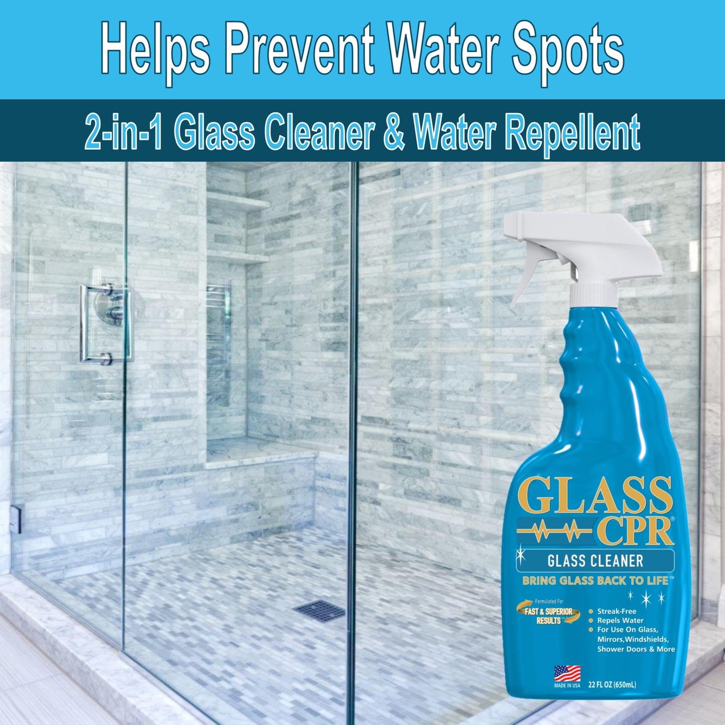 Glass CPR 2-in-1 Glass Cleaner & Water Repellent (22oz) | Deep Cleaning for Glass, Mirrors, Windows, Windshields, Shower Doors
