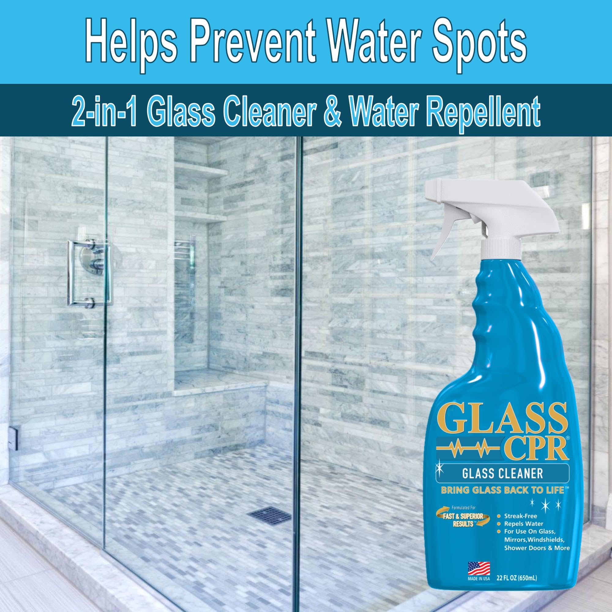 Glass CPR 2-in-1 Glass Cleaner & Water Repellent (22oz) | Deep Cleaning for Glass, Mirrors, Windows, Windshields, Shower Doors