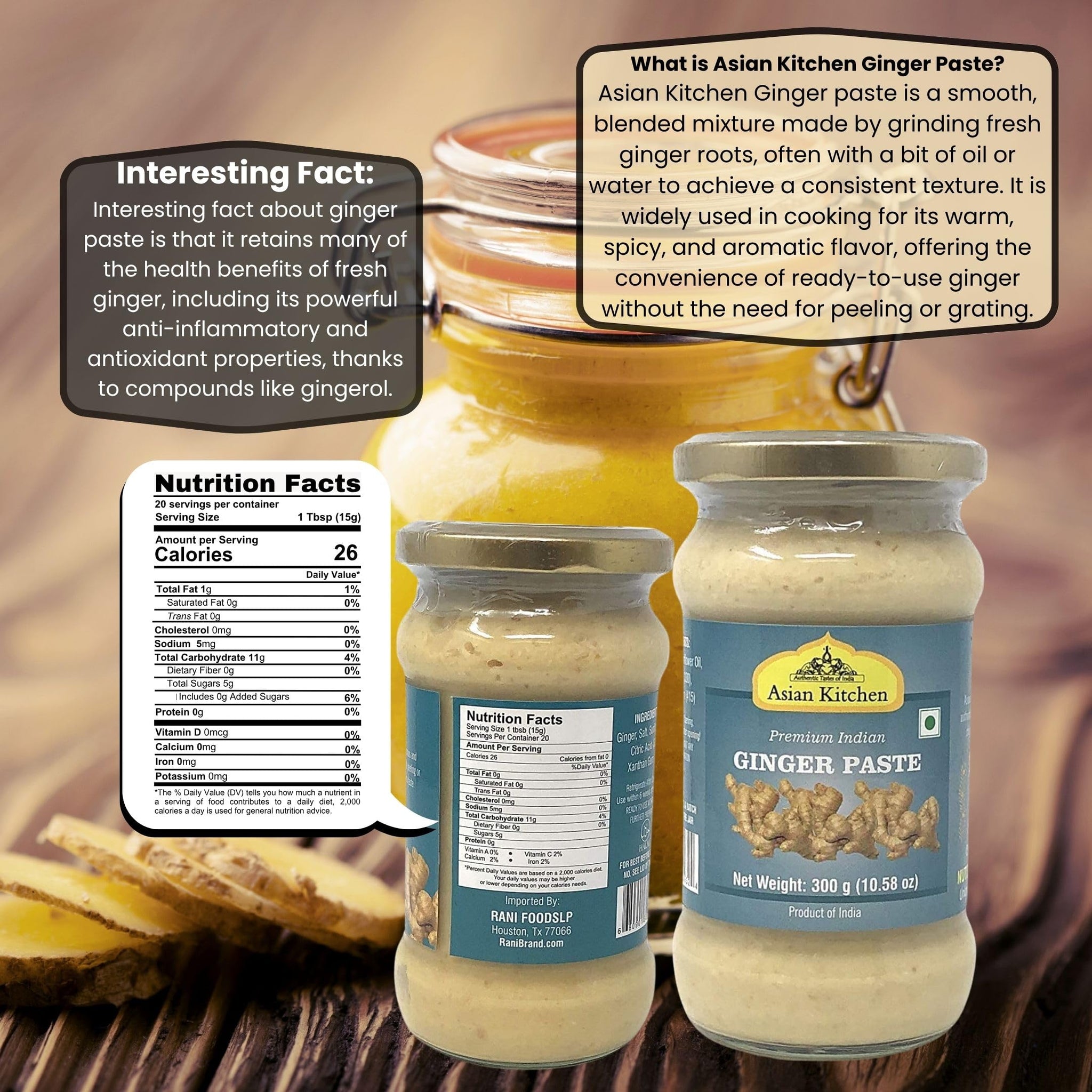Asian Kitchen Ginger Cooking Paste 10.5oz (300g) Glass Jar ~ Vegan | Gluten Free | NON-GMO | No Colors | Indian Origin