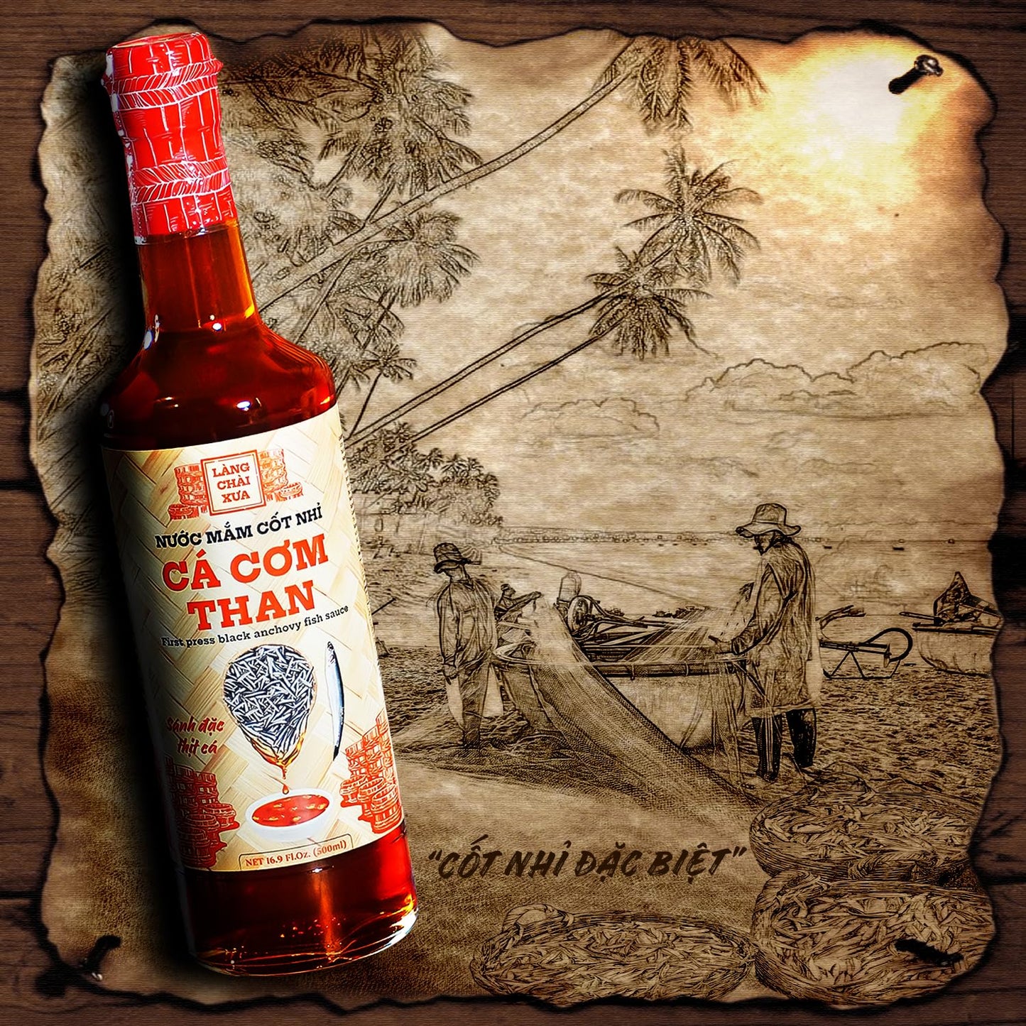 Làng Chài X?a Premium Vietnamese First Press Black Fish Sauce - Authentic and Flavorful Marinades and Sauces for Grilling, Dipping, and Cooking