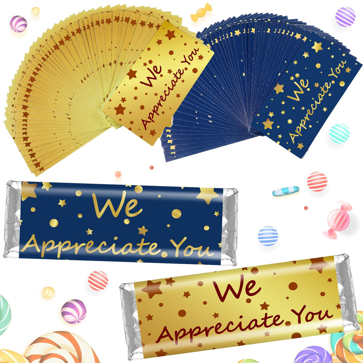 Moinchore 100 Pcs Candy Bar Wrappers We Appreciate You Theme,Star