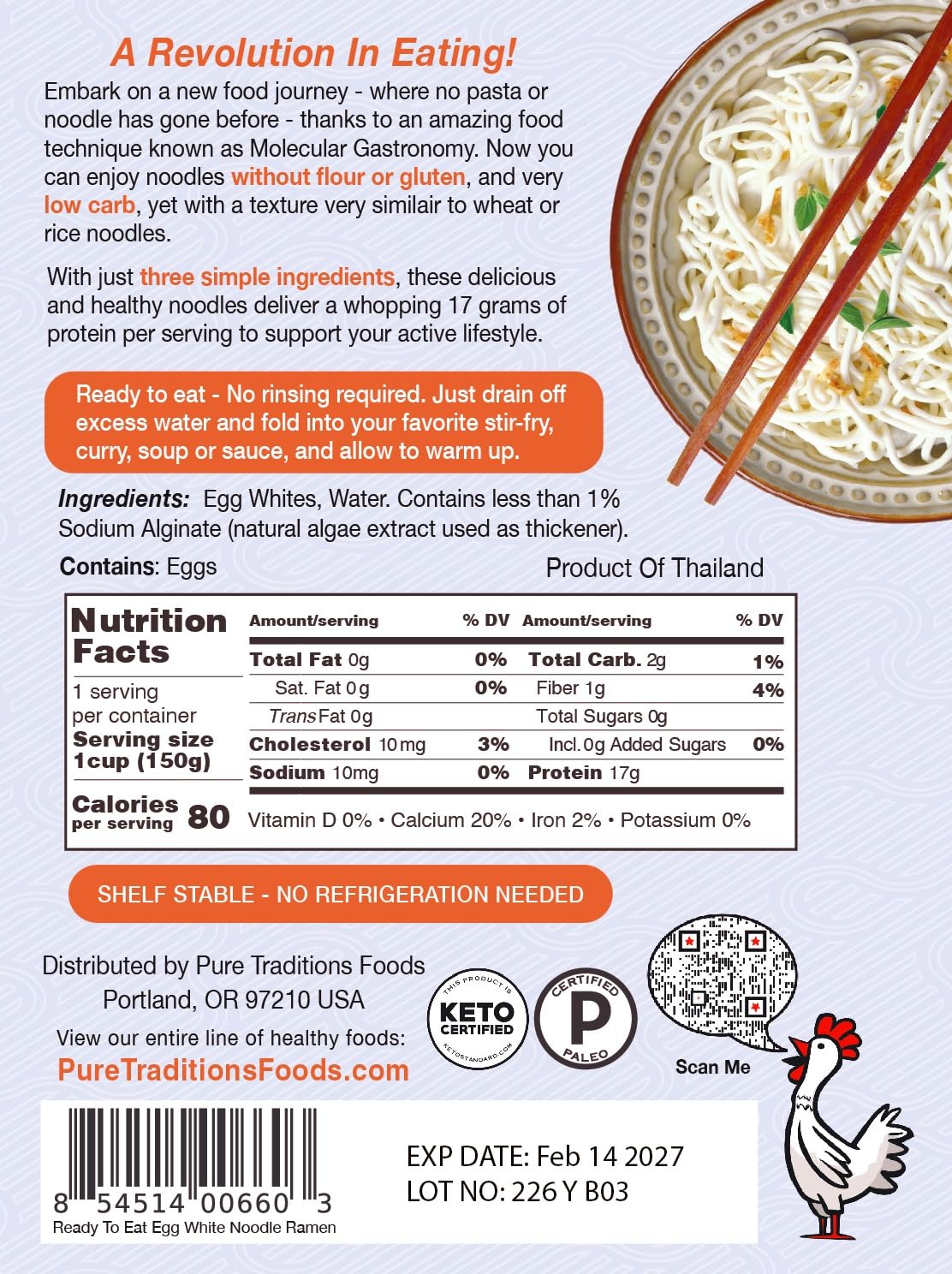Noodle Revolution - Keto Noodles (Just 2G Carbs), Made From Egg Whites, 17G Protein, Taste & Texture Just Like Real Noodles, Ready To Eat, Keto