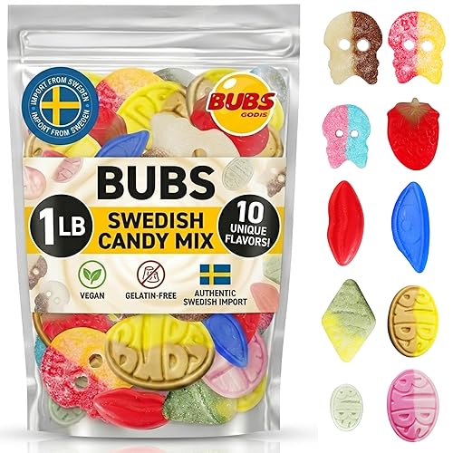 BUBS Swedish Candy Mix 1 lb - Viral Sweet & Sour Foam Candy Assortment - Vegan Gelatin-Free Gummies Imported from Sweden - Dizzy Skulls, Tutti Frutti
