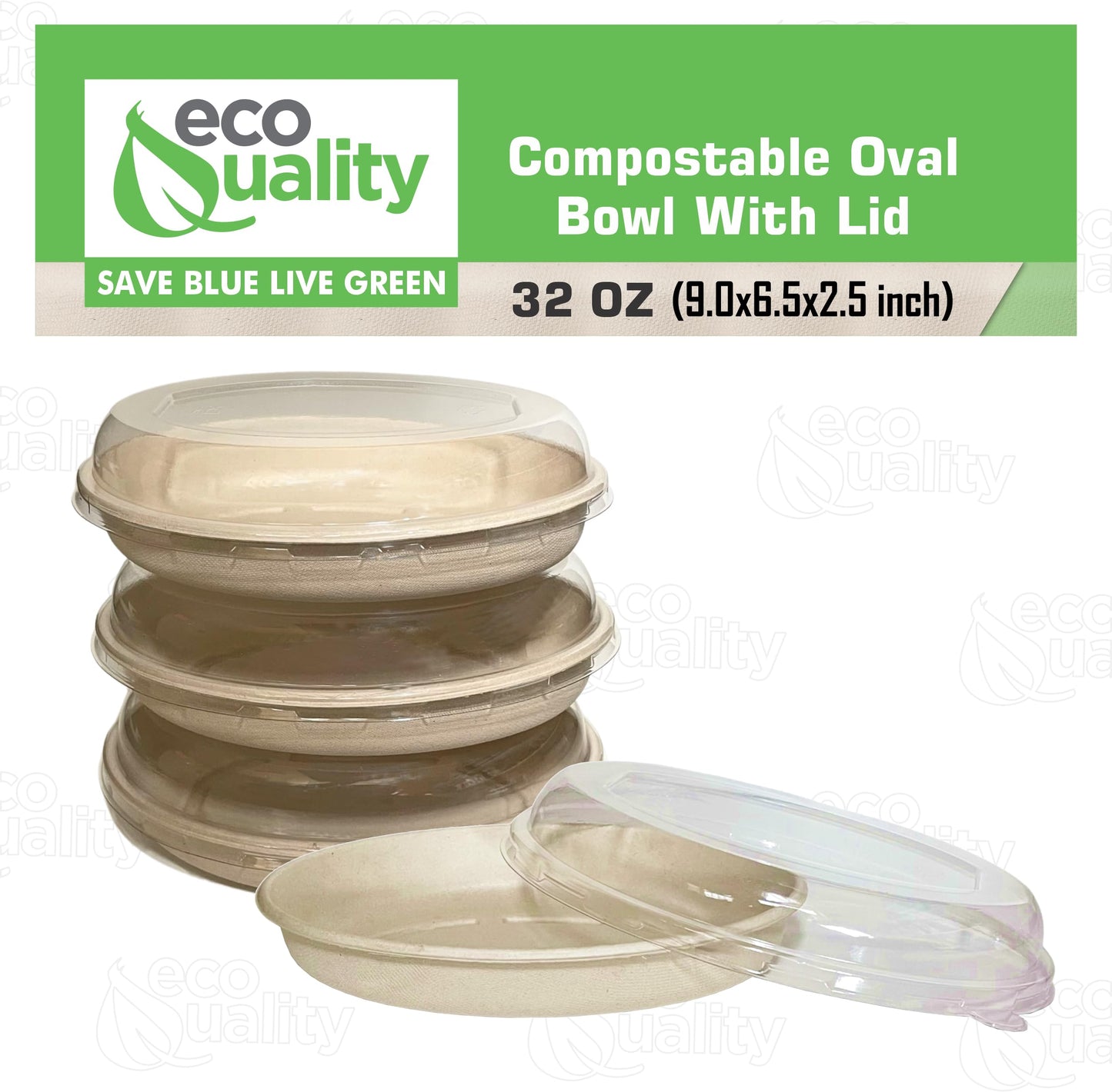 32 oz Disposable Compostable Fiber Oval Burrito Bowls with Dome Lids Heavy-Duty, Eco-Friendly Natural Bagasse Unbleached, Heat Resistant