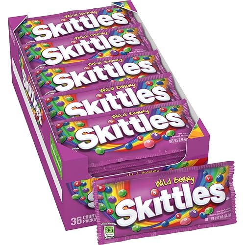 SKITTLES Wild Berry Chewy Candy Full Size Movie Night Party Favor Candy Packs Bulk Box, 2.17 oz, (Pack of 36)