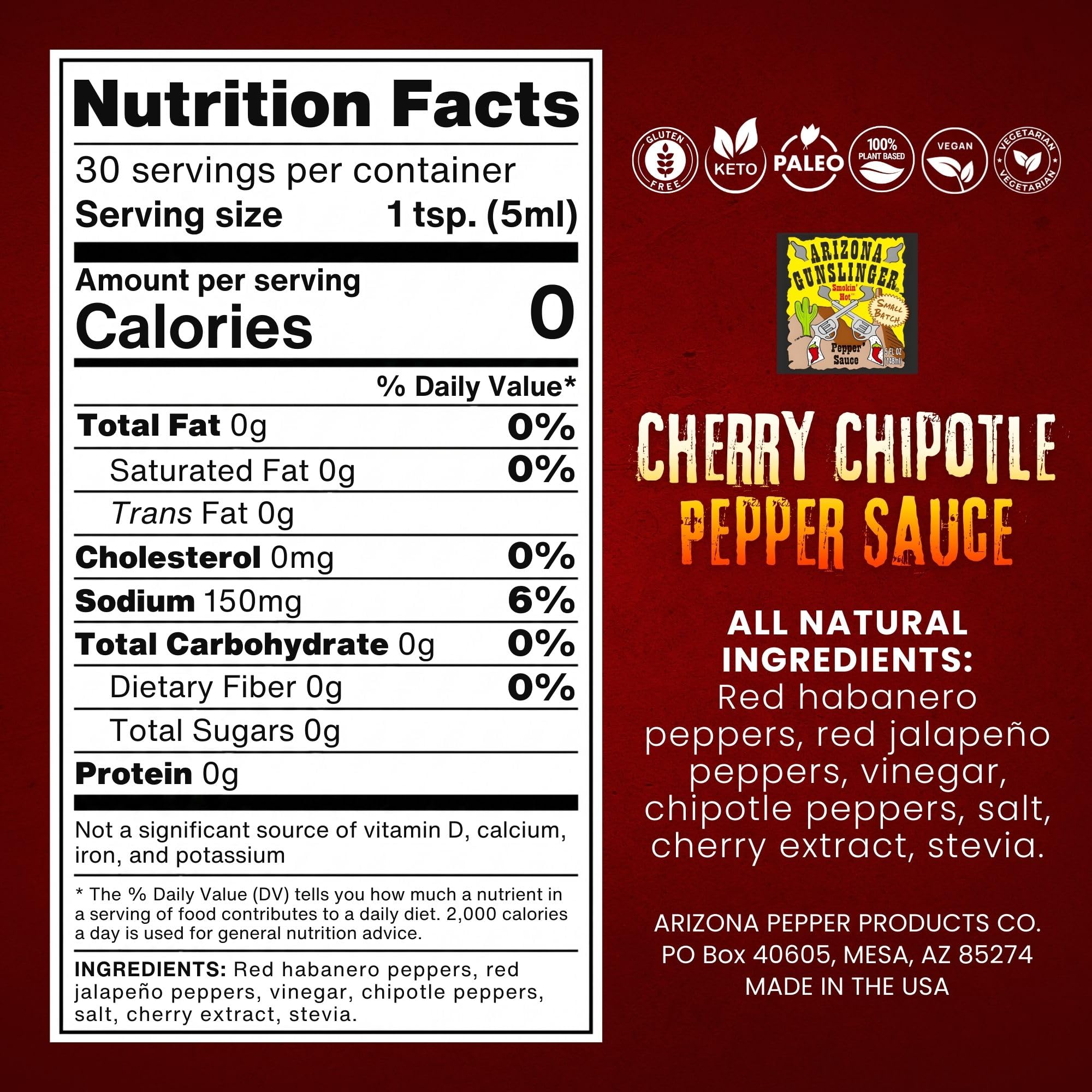 Arizona Gunslinger Cherry Chipotle Pepper Sauce - Sweet and Smoky Hot Sauce with Wild Cherry & Smoked Chipotle Peppers, Gourmet Sweet Heat BBQ Glaze
