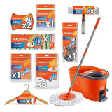 Complete Home Cleaning Kit with Spin Mop Bucket 5 Refills Cloths Sponges Scourers Household Supplies Set