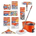 Complete Home Cleaning Kit with Spin Mop Bucket 5 Refills Cloths Sponges Scourers Household Supplies Set