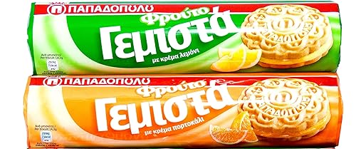 Papadopoulos Sandwich Cookies 2 Pack, with 1 Orange and 1 Lemon Citrus Combo. Packed by Cape Moda with minimum 2 layers of bubble wrap for safe
