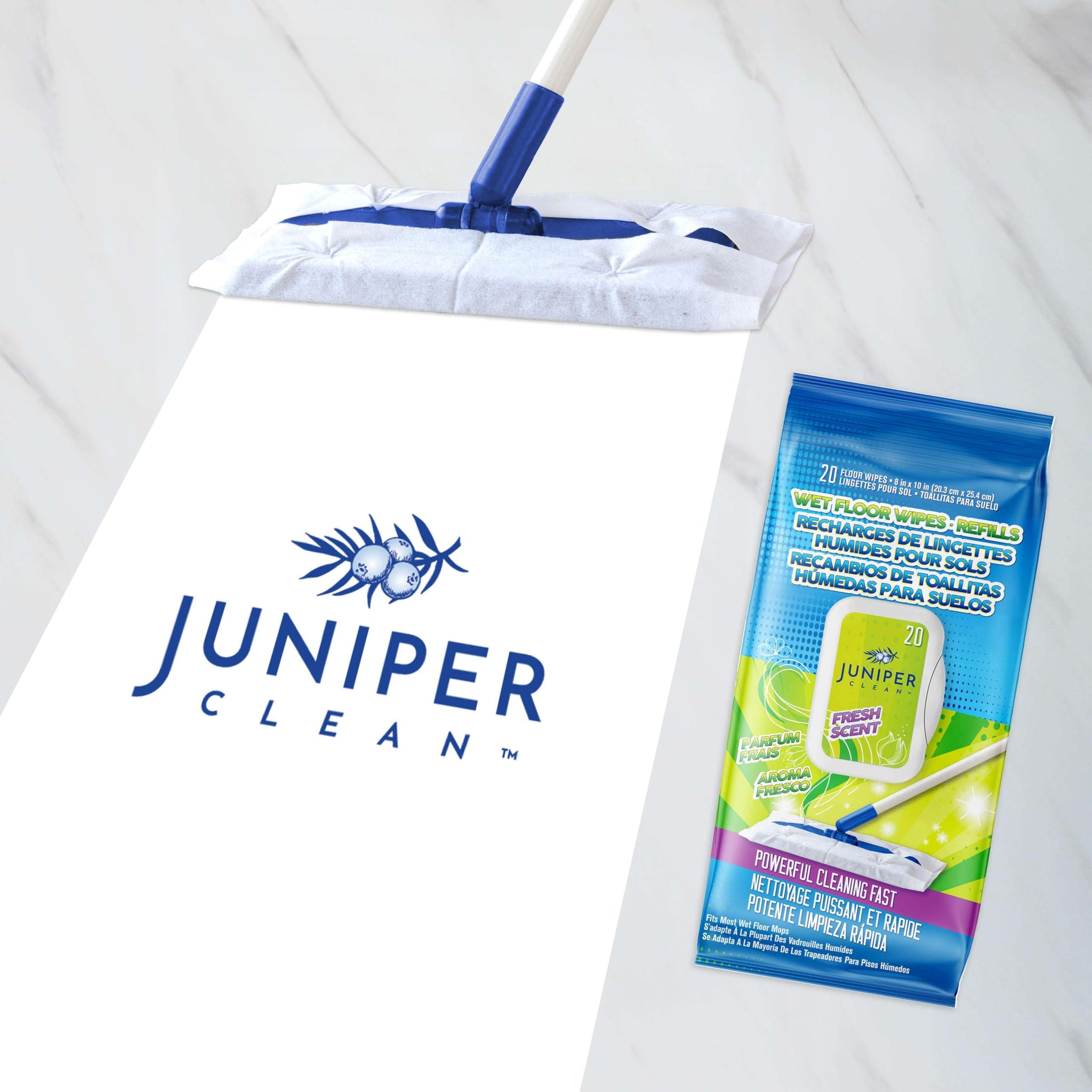 Juniper CLEAN Wet Floor Wipes, Multi Surface Floor Cleaner Wet Mop Pads Fit Swiffer Sweeper Mop, Fresh Scent & Plant-Based Textured Cloth Trap Absorb