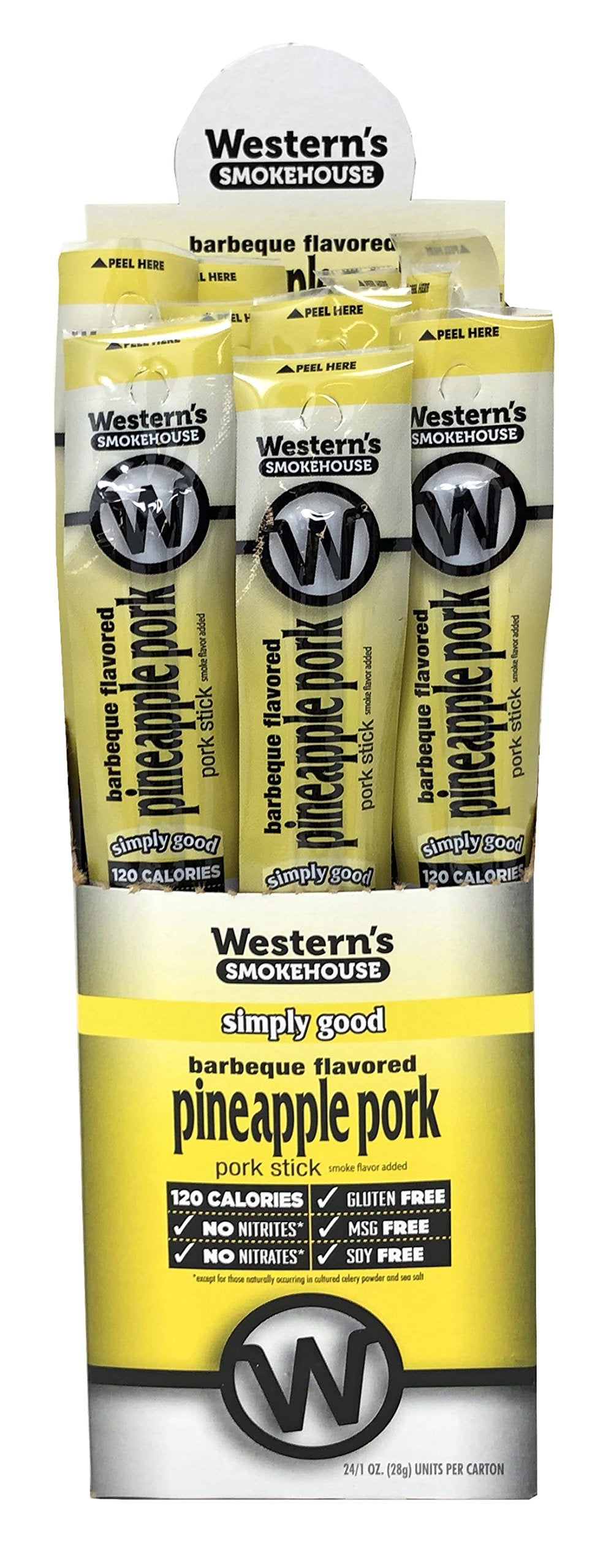 Western's Smokehouse Meat Sticks Barbeque & Pineapple Pork Jerky Sticks - Pack of 24 Meat Sticks Individually Wrapped (1.0 Ounce) Gluten-Free