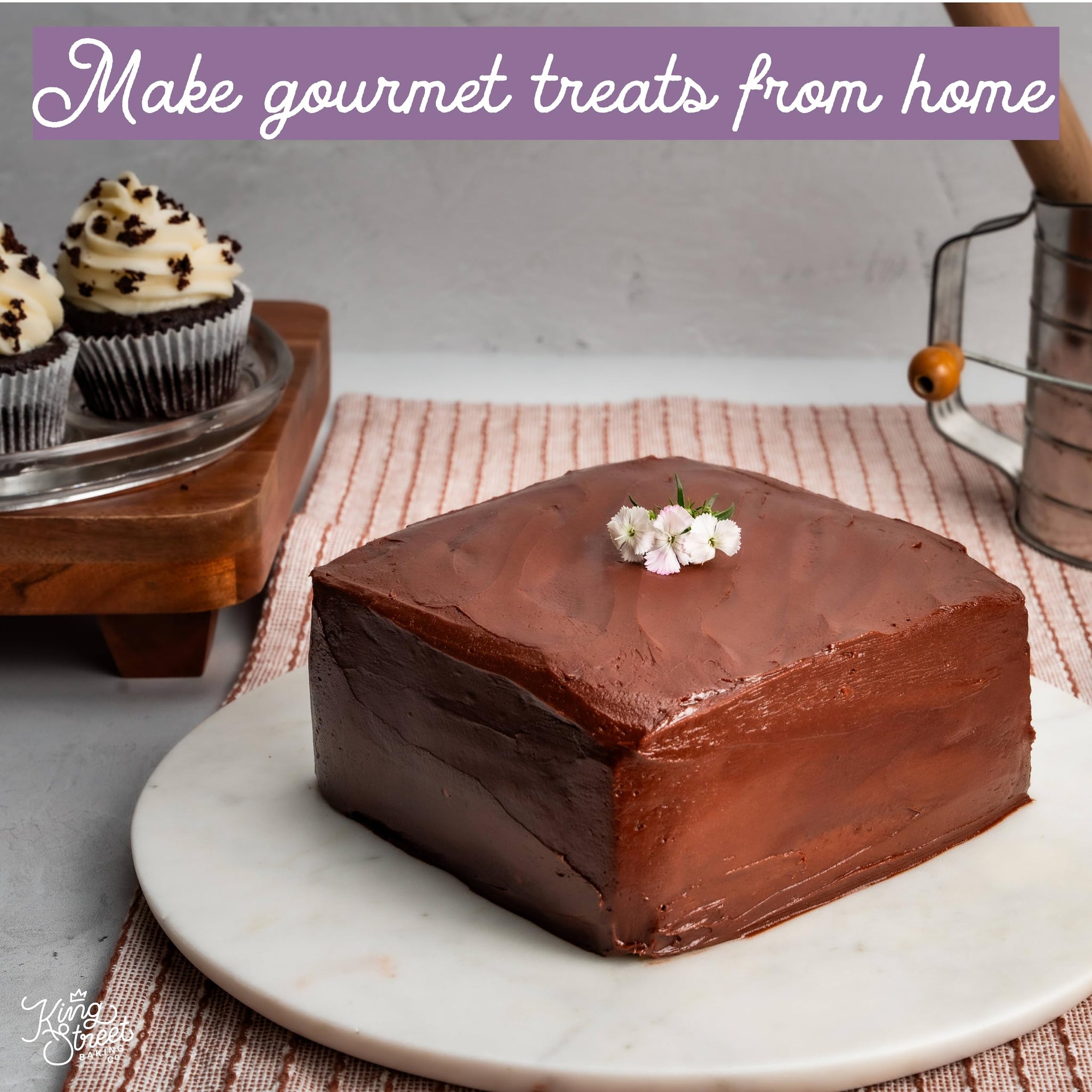 King Street Baking Co Chocolate Cupcake & Cake Mix - 7 Ingredient Box Mix With Dutch Cocoa - Makes 12 Cupcakes or 8 inch Sheet Cake - 1 Pack