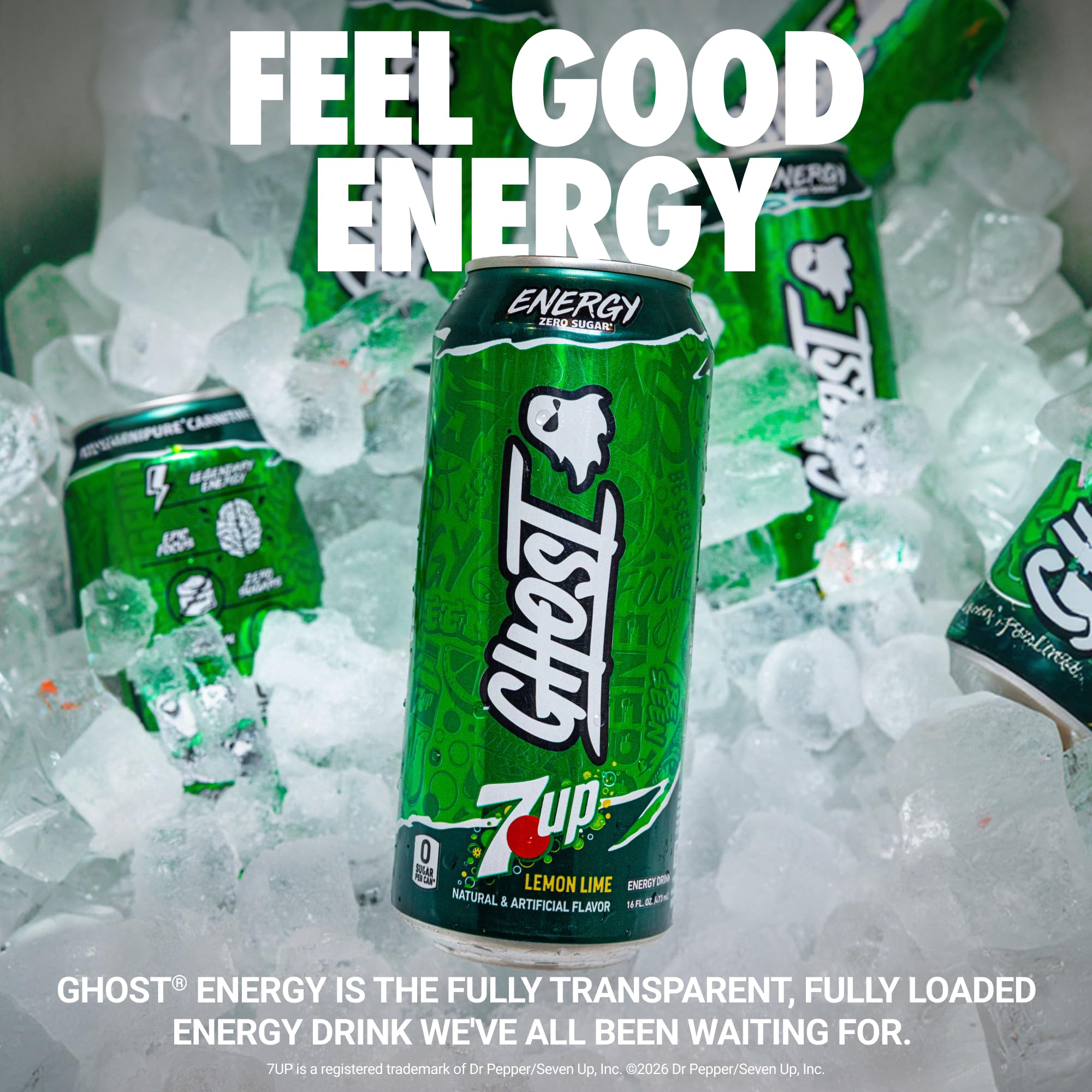 GHOST Energy Drink - 12-Pack, 7UP, 16oz Cans - Energy & Focus & No Artificial Colors - 200mg of Natural Caffeine, L-Carnitine & Taurine - Gluten-Free