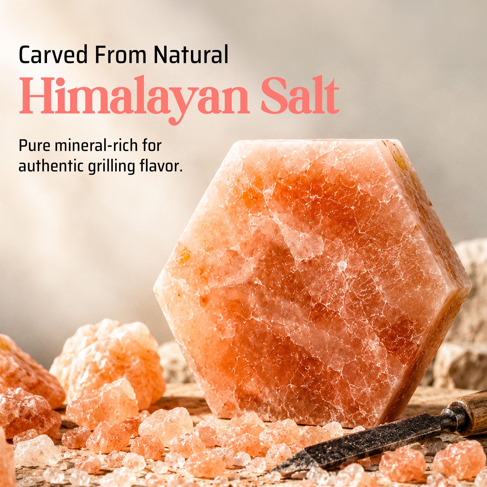 UMAID Sizzle Block™ Himalayan Salt Block 2 Pack (6" Hexagon) - Food Grade Himalayan Salt Slabs for Burgers, Steak, Seafood & Vegetables - Heat