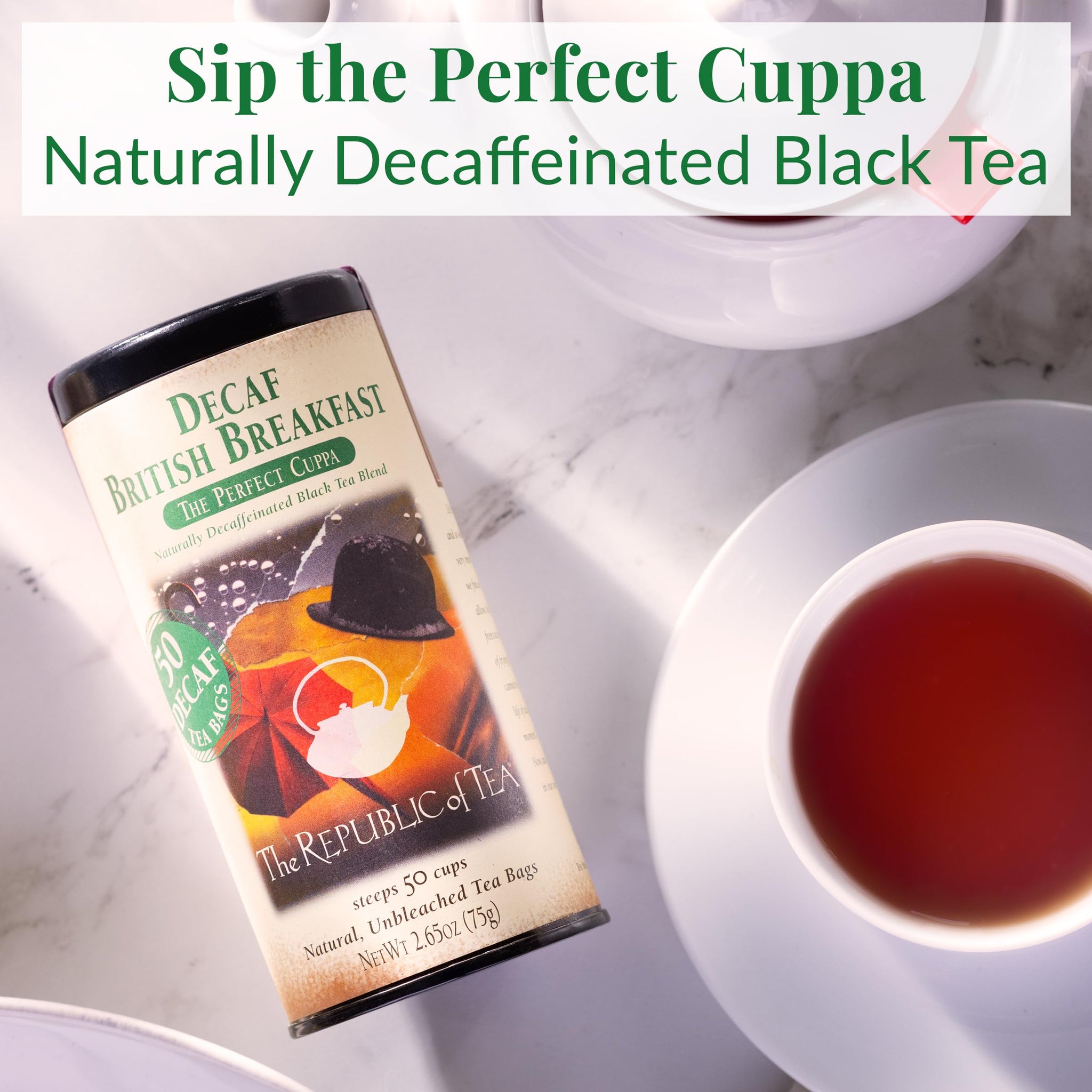 The Republic of Tea Decaf British Breakfast Black Tea, Tin of 50 Tea Bags