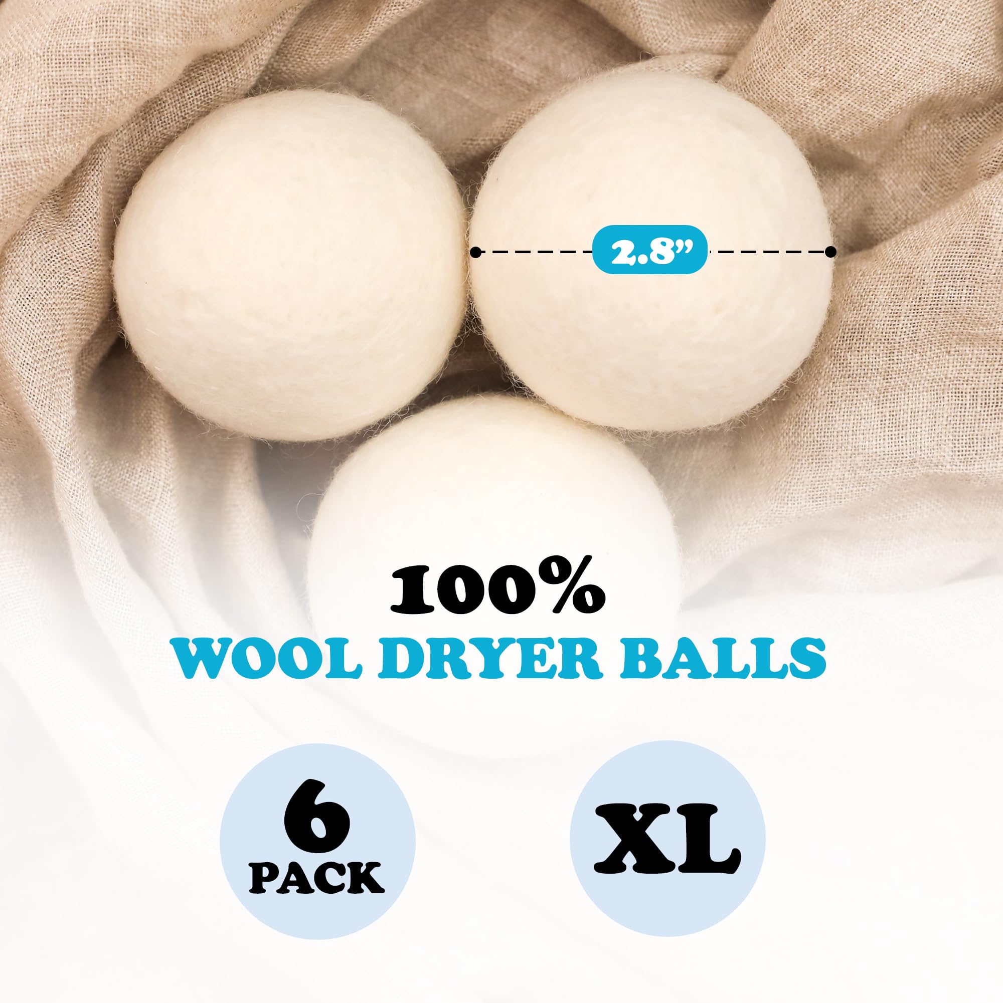 Wool Dryer Balls - Smart Sheep 6-Pack - XL Premium Natural Fabric Softener Award-Winning - Wool Balls Replaces Dryer Sheets - Wool Balls for Dryer