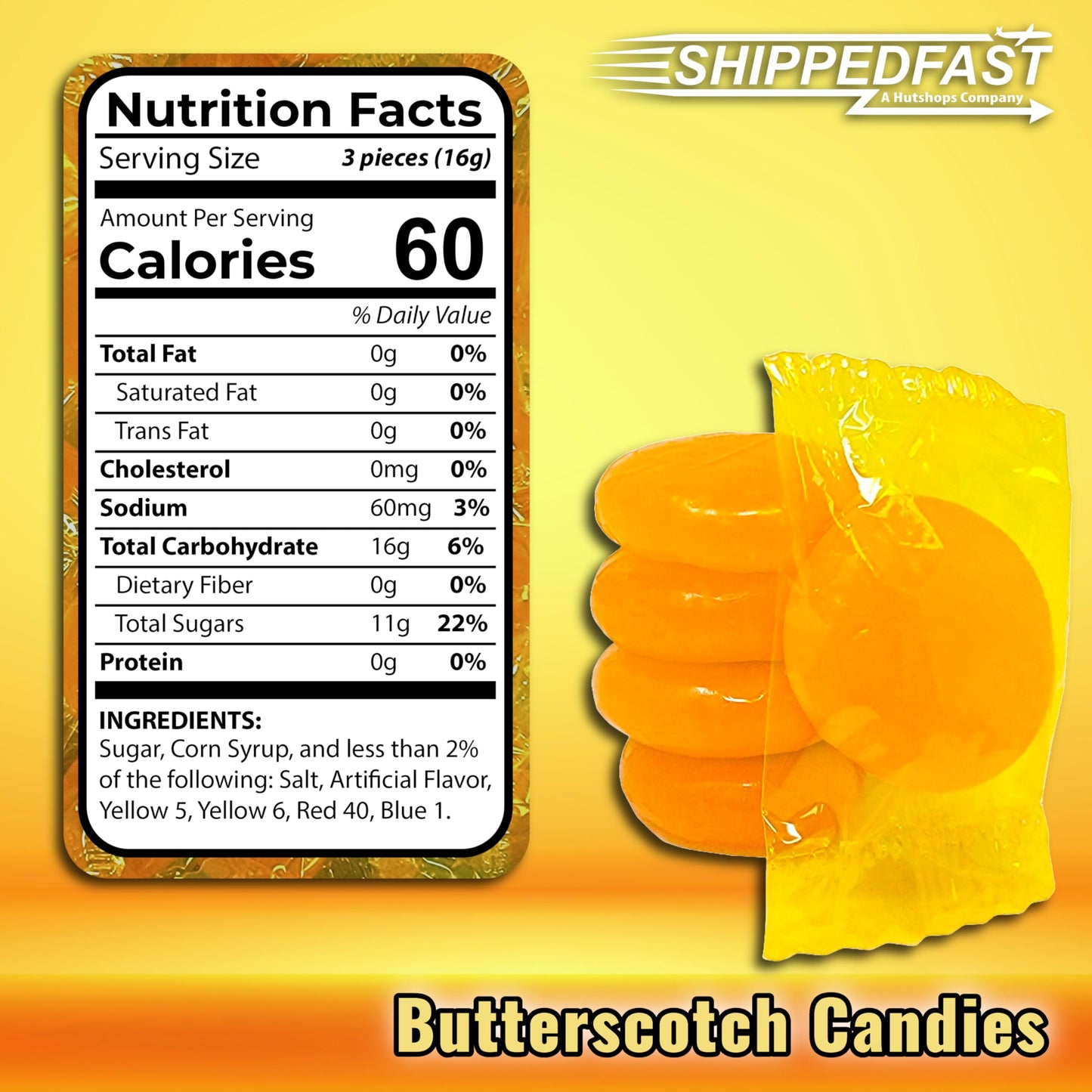 Butterscotch Candy. Individually Wrapped and Sealed Hard Candies. (1 Pound Bag).