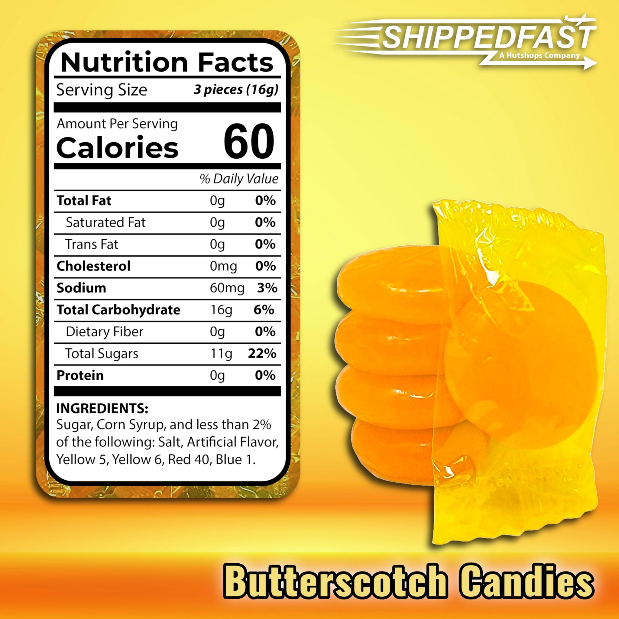 Butterscotch Candy. Individually Wrapped and Sealed Hard Candies. (1 Pound Bag).