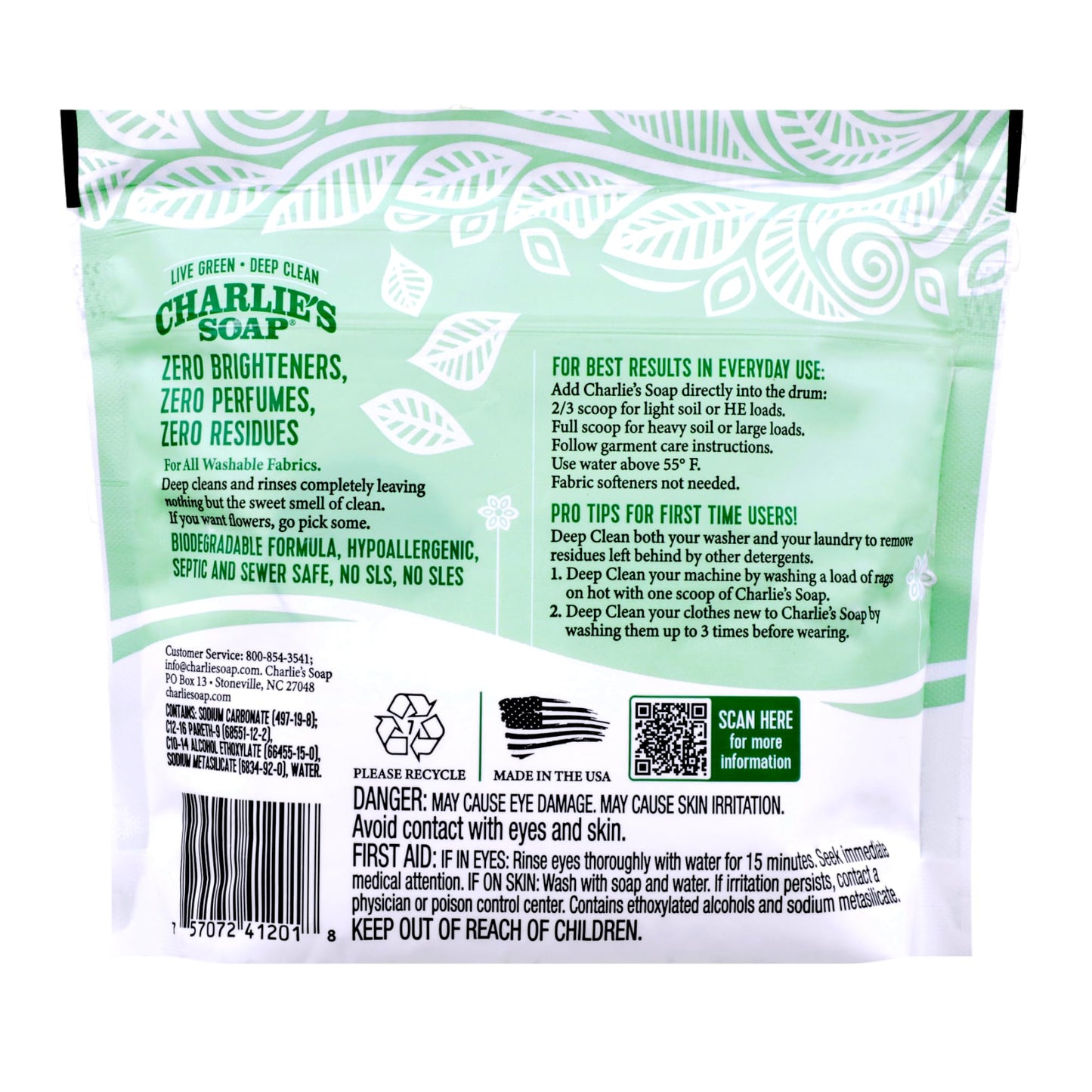 Charlie’s Soap Laundry Powder (50 Loads, 1 Pack) Hypoallergenic Deep Cleaning Washing Powder Detergent - Eco-Friendly, Safe, and Effective
