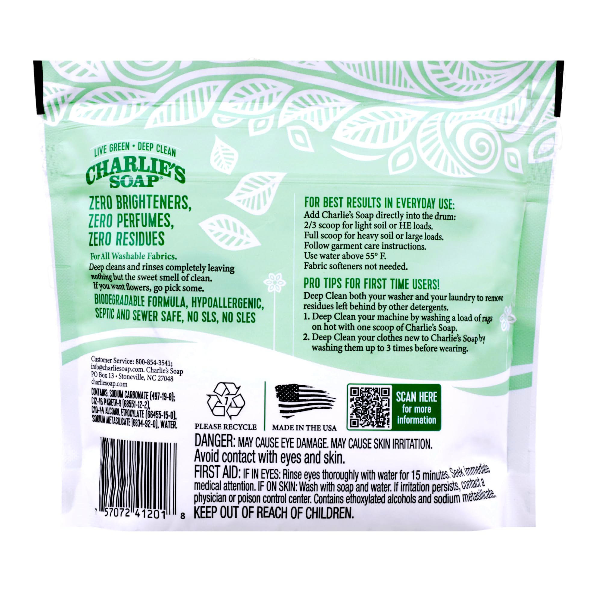 Charlie’s Soap Laundry Powder (50 Loads, 1 Pack) Hypoallergenic Deep Cleaning Washing Powder Detergent - Eco-Friendly, Safe, and Effective