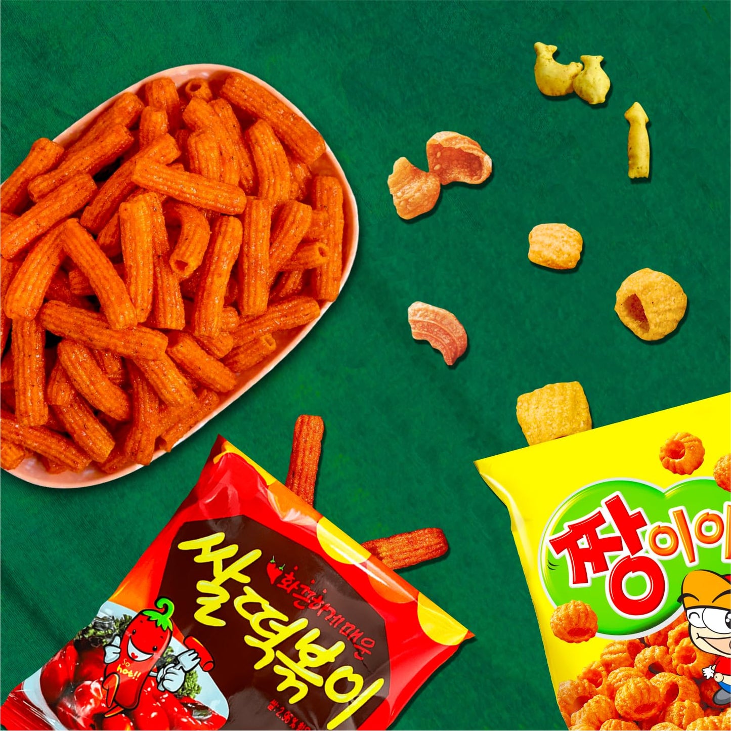 Korean 4 Snacks | Spicy Rice Tteokbokki, Jjangiya, Shell-shape Snack, Marine Boy Treats for Kids, College Students, Adults and Seniors - Journey