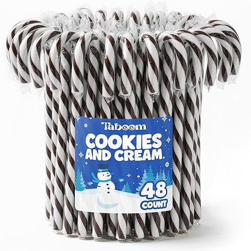 Bulk Cookies & Cream Candy Canes 48 Count Box - Individually Wrapped Chocolate Cookie & Cream Flavored Holiday Candy Canes - Festive Christmas Treats