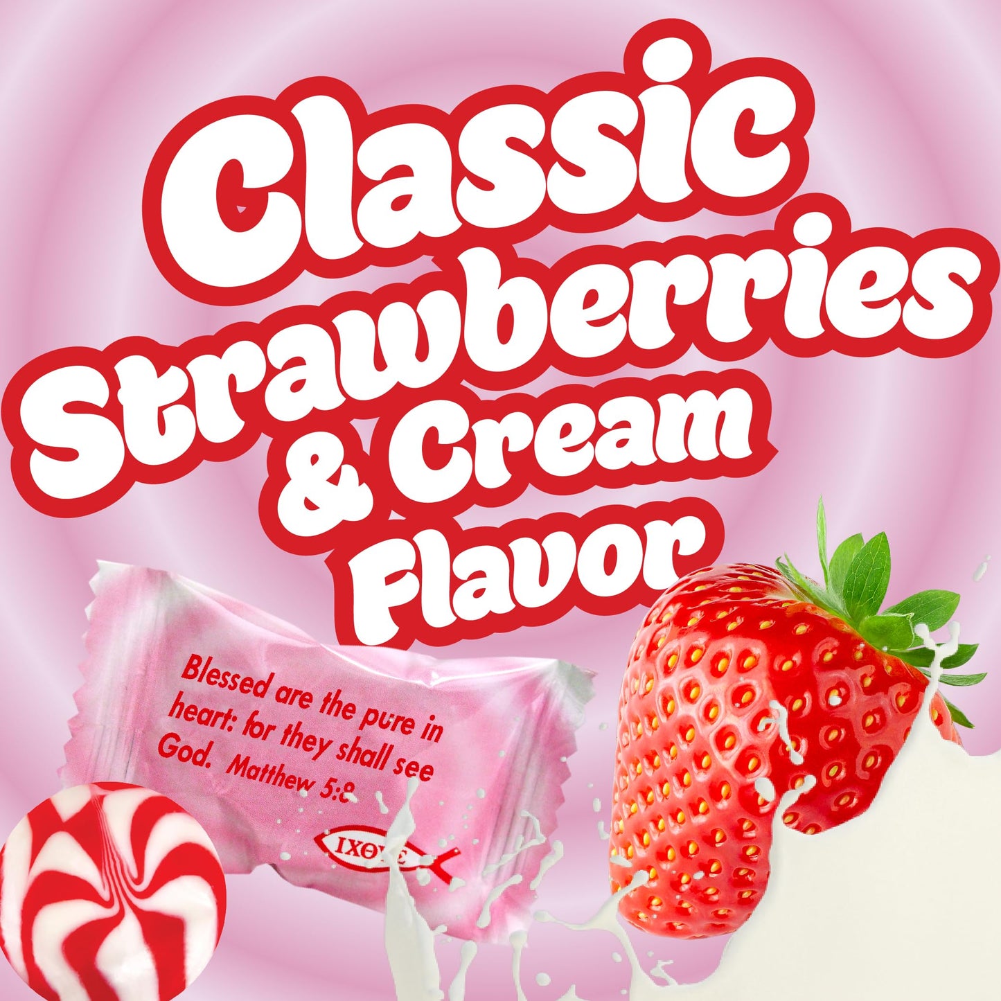 Scripture Candy, Strawberry & Cream Hard Candy 5.5 Ounce Bag, 25 Pieces